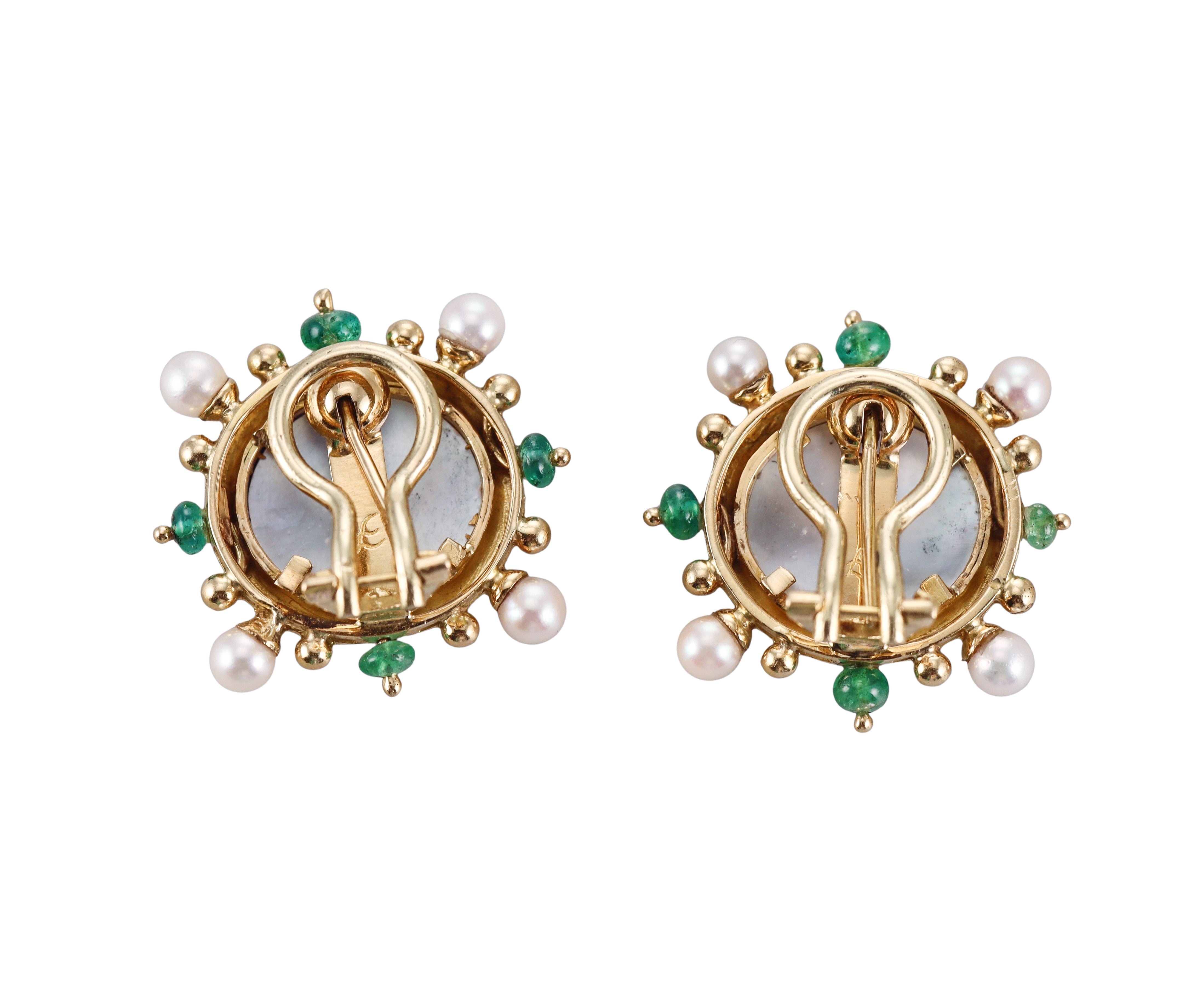 Elizabeth Locke Venetian Glass Intaglio Emerald Pearl Gold Earrings