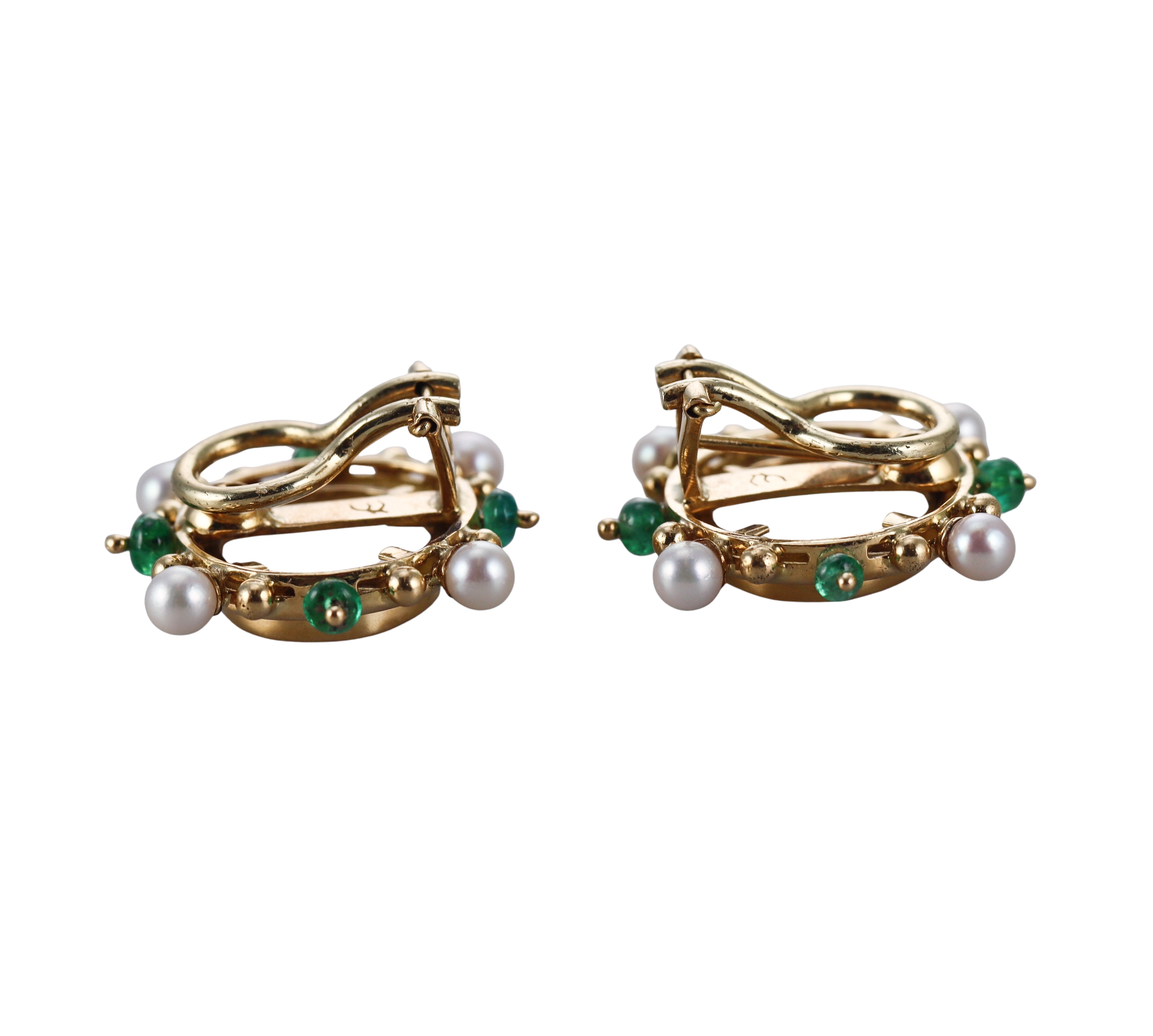 Elizabeth Locke Venetian Glass Intaglio Emerald Pearl Gold Earrings