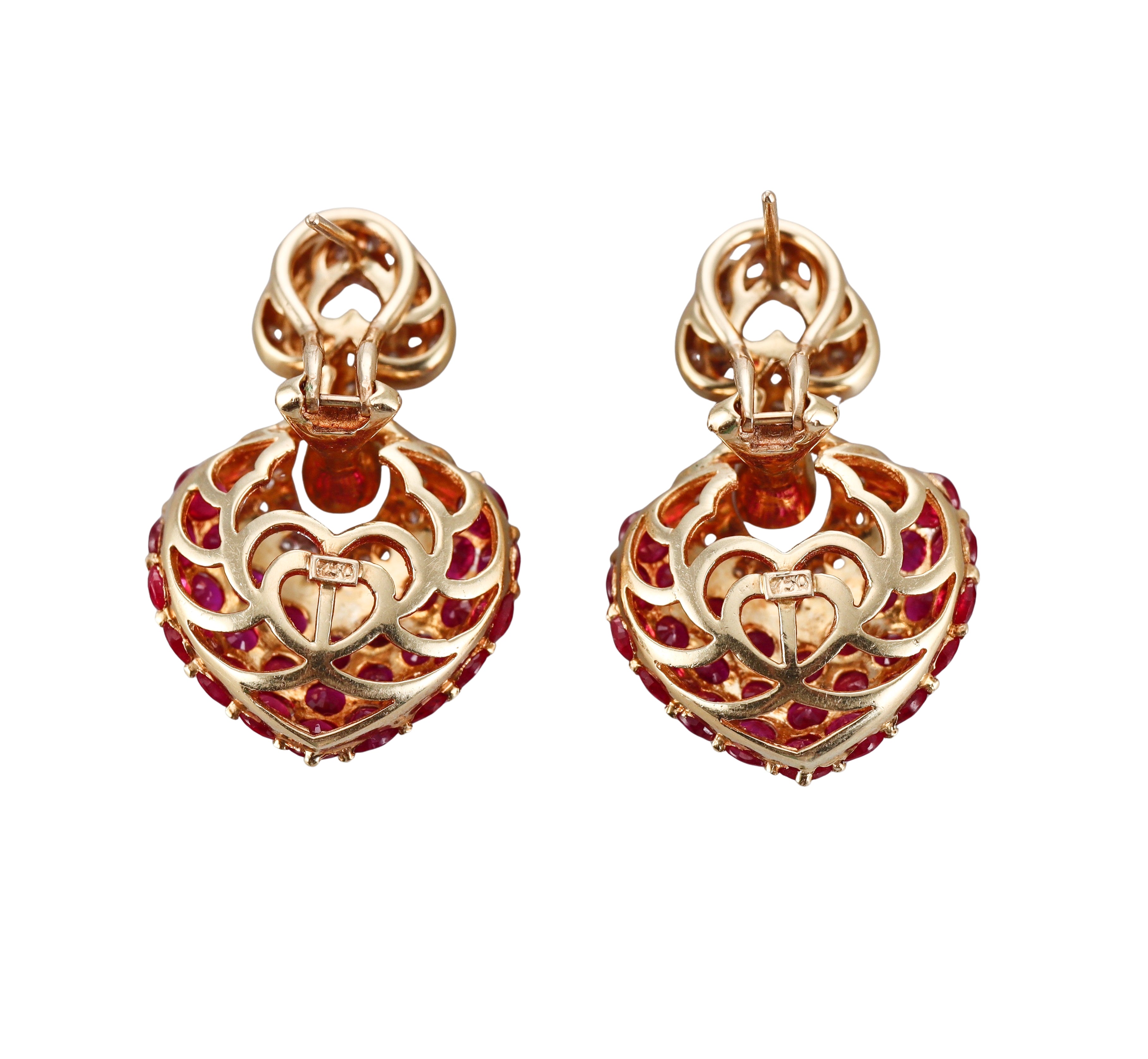 Ruby Diamond Gold Drop Earrings