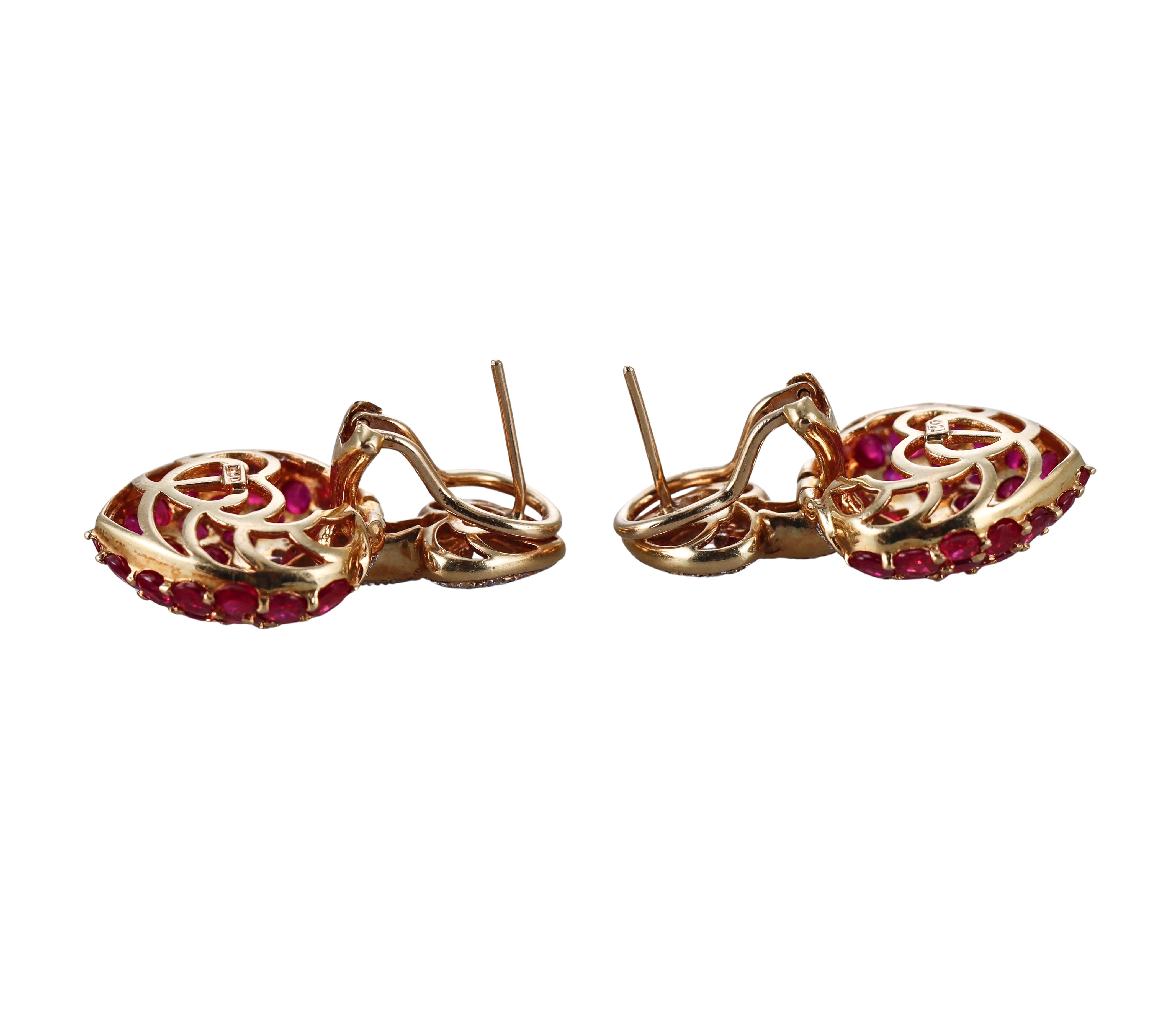 Ruby Diamond Gold Drop Earrings