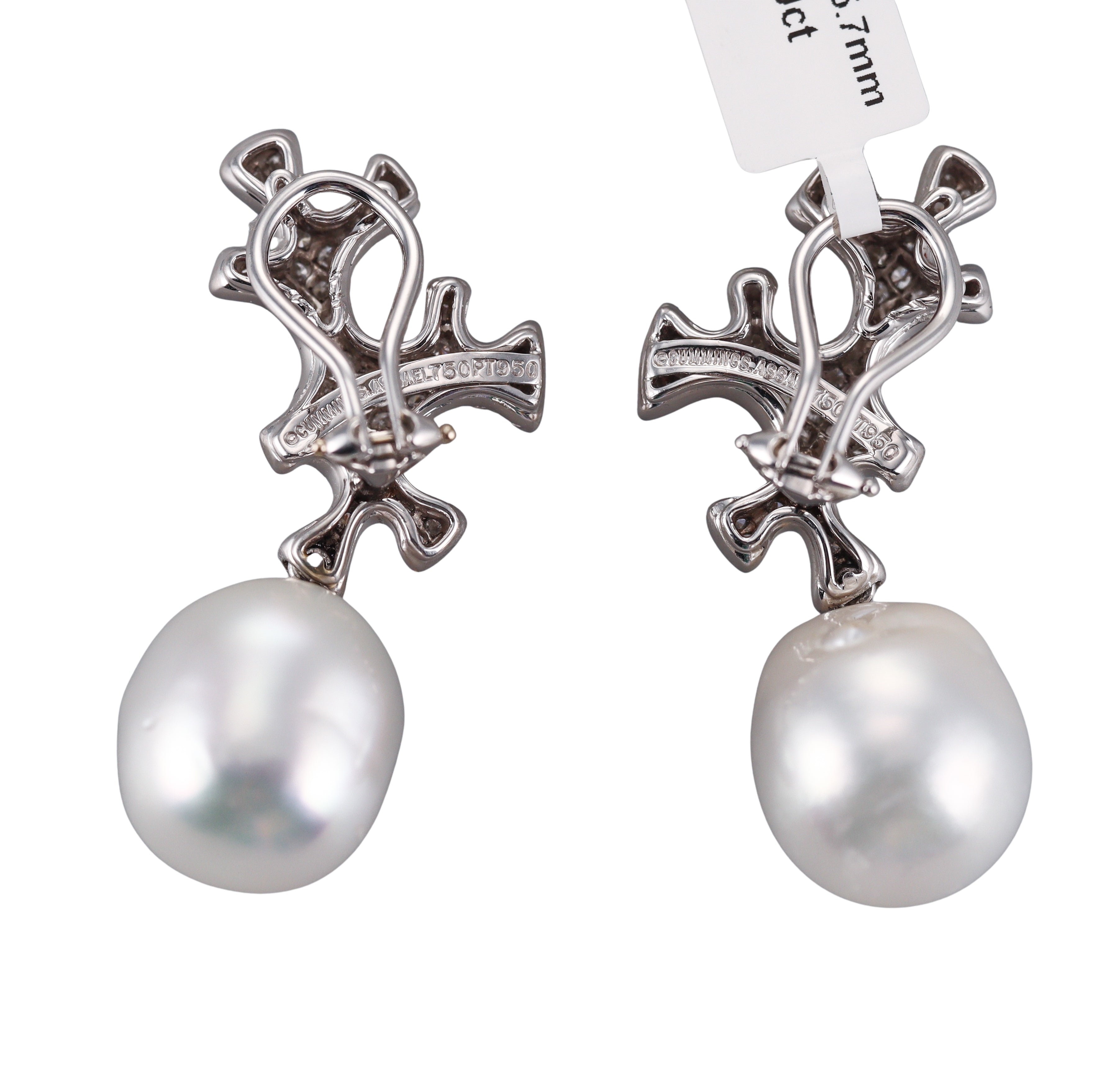 Angela Cummings Assael Platinum South Sea Pearl Diamond Earrings
