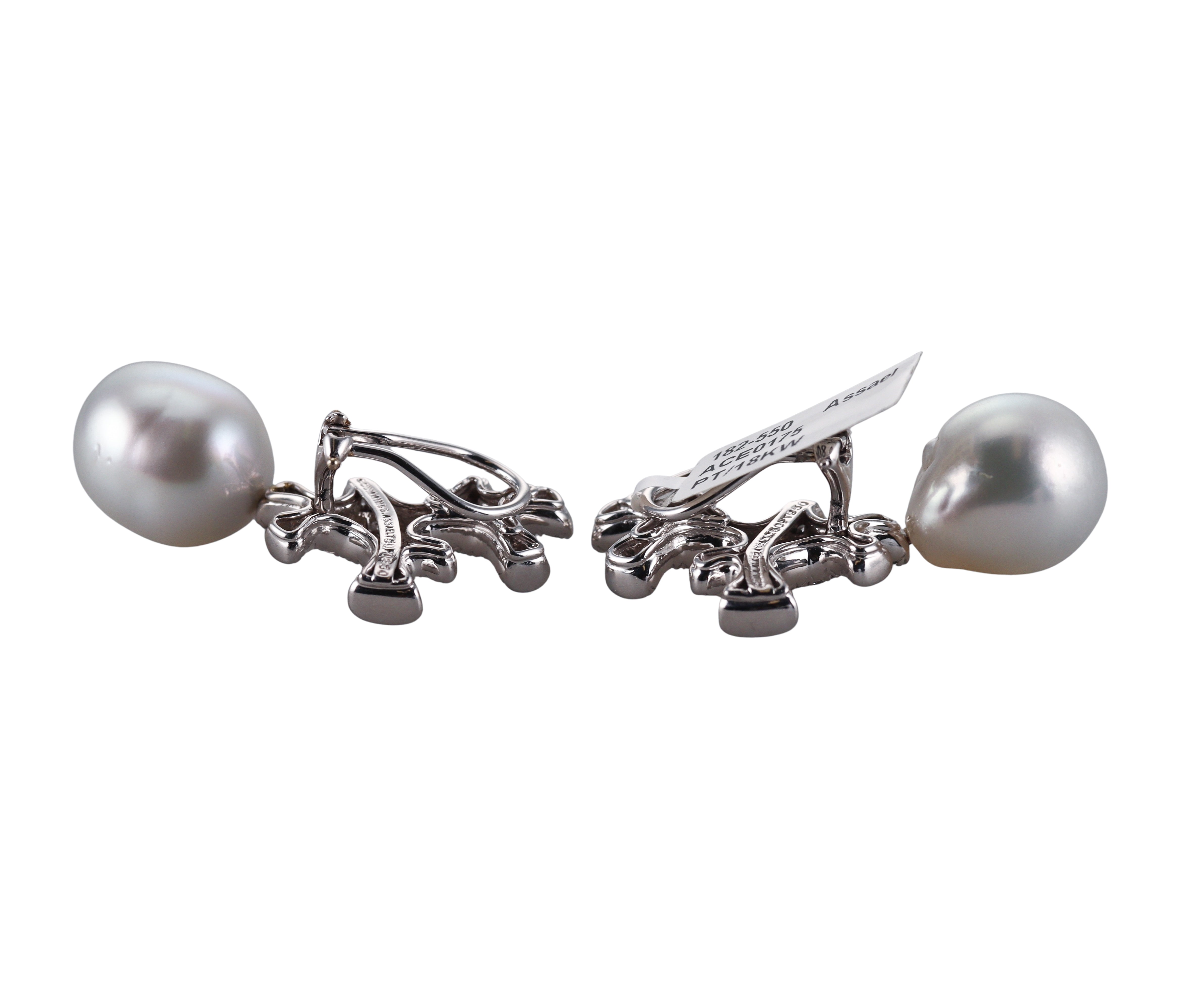 Angela Cummings Assael Platinum South Sea Pearl Diamond Earrings