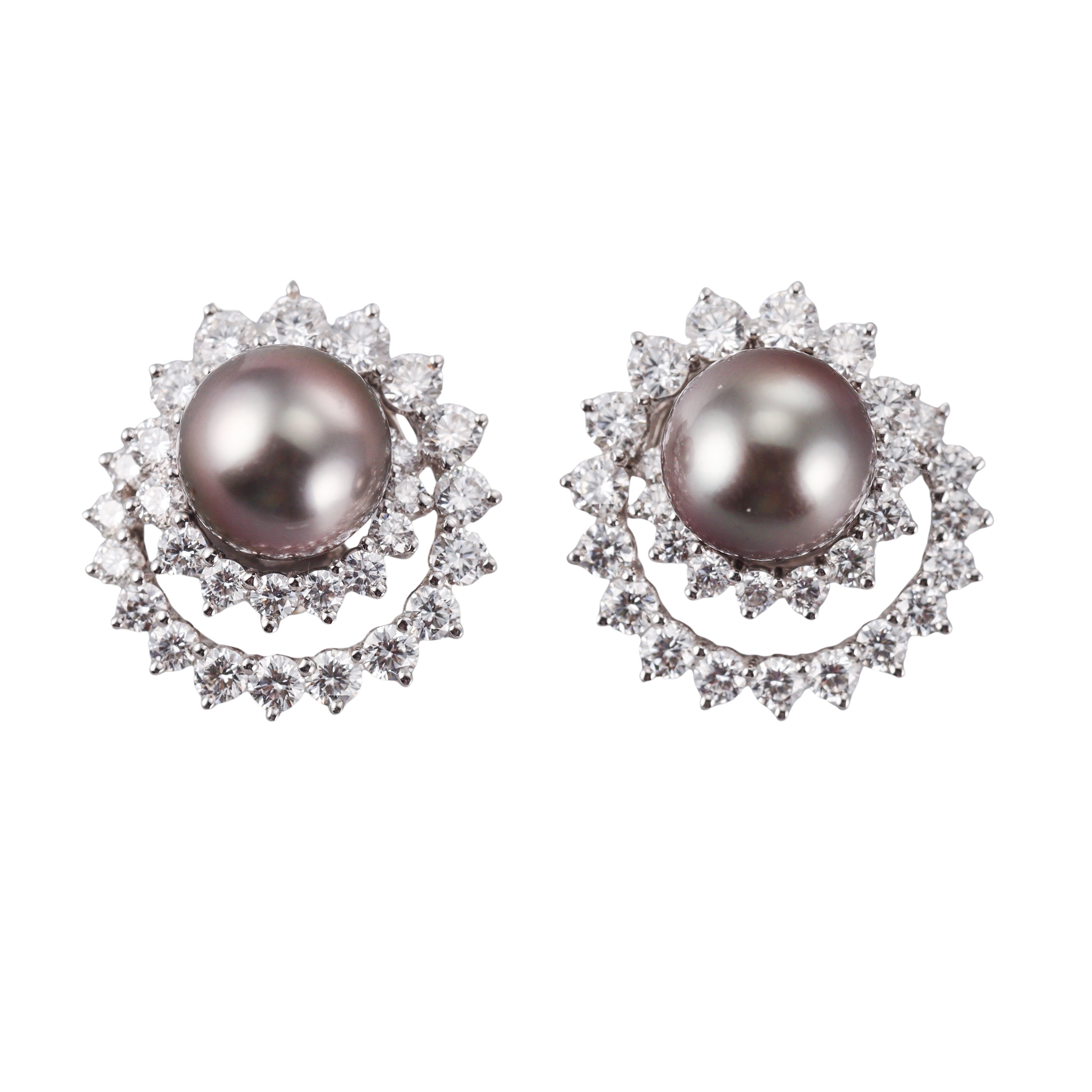 Angela Cummings Assael Tahitian South Sea Pearl Diamond Platinum Earrings