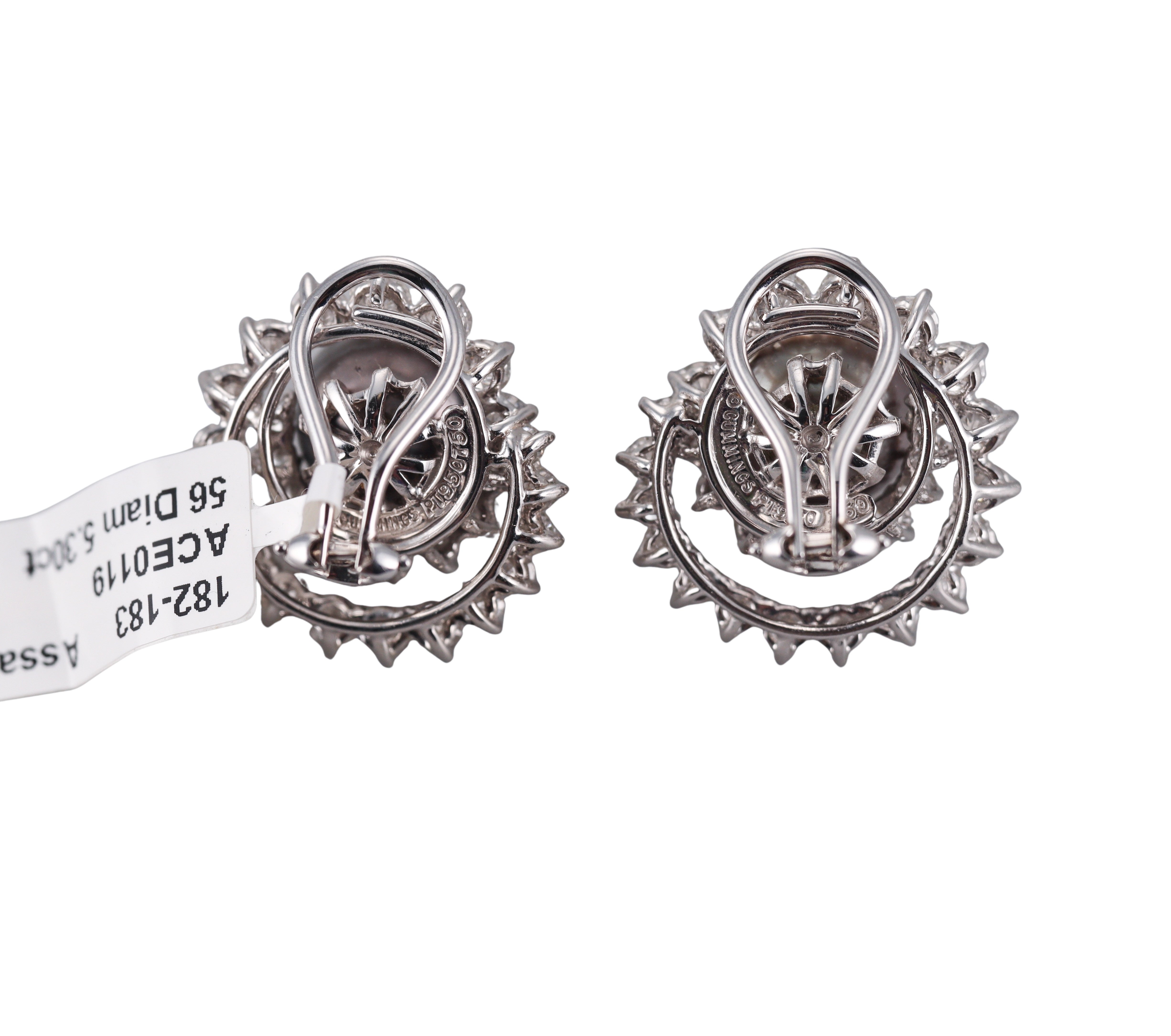 Angela Cummings Assael Tahitian South Sea Pearl Diamond Platinum Earrings