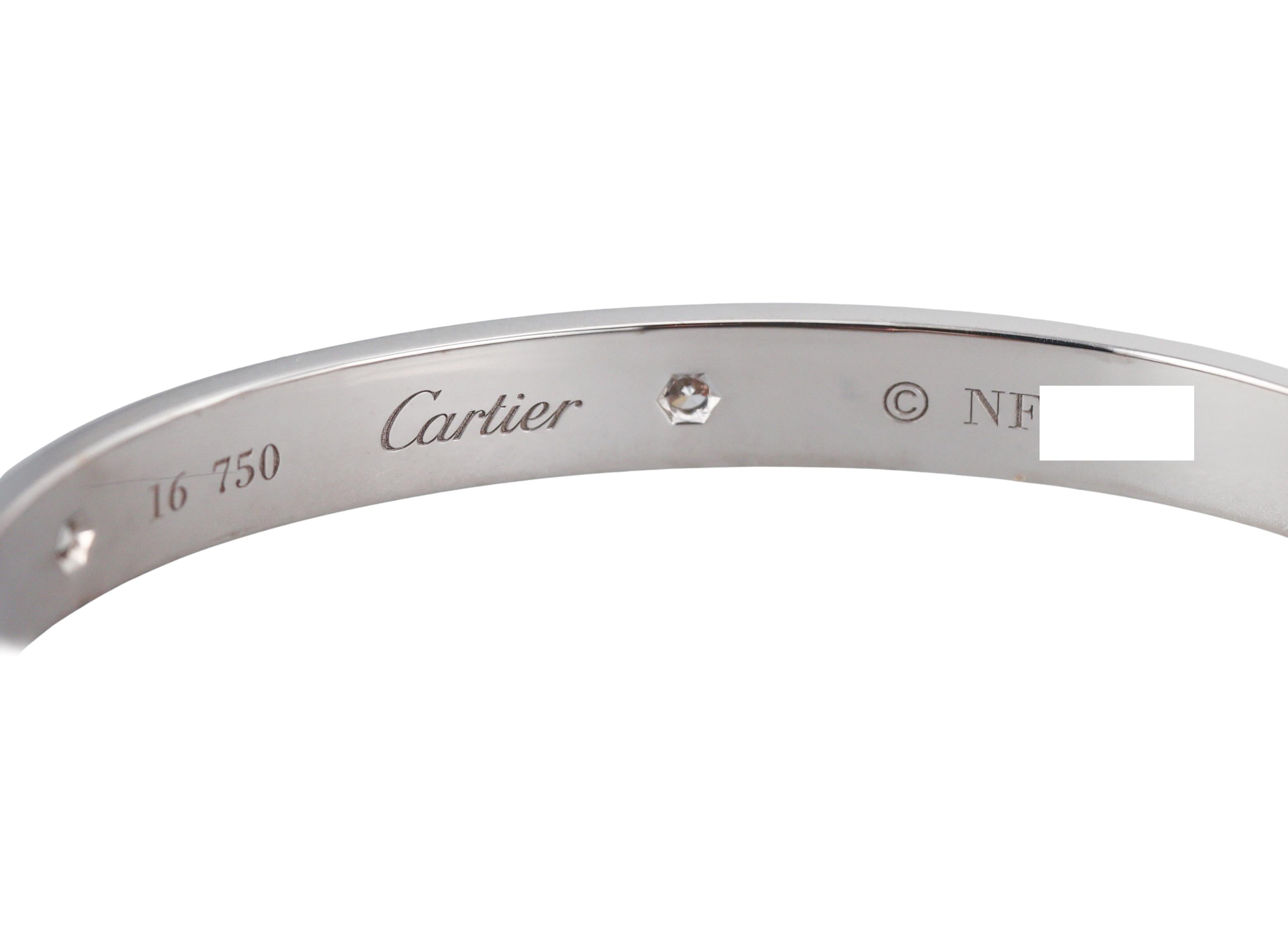 Cartier Love White Gold 4 Diamond Classic Model Bracelet Size 16