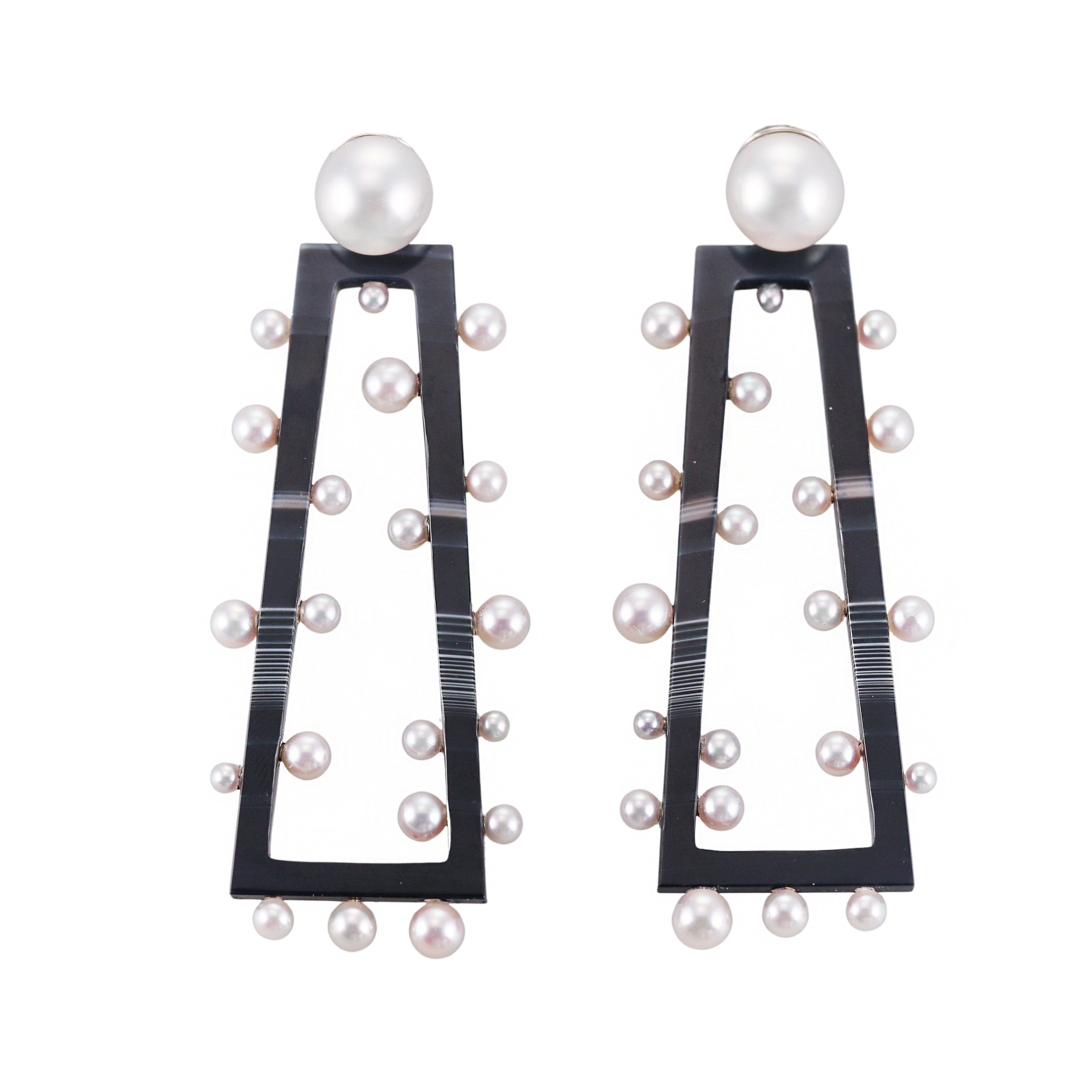 Assael South Sea Pearl Agate Gold Drop Earrings