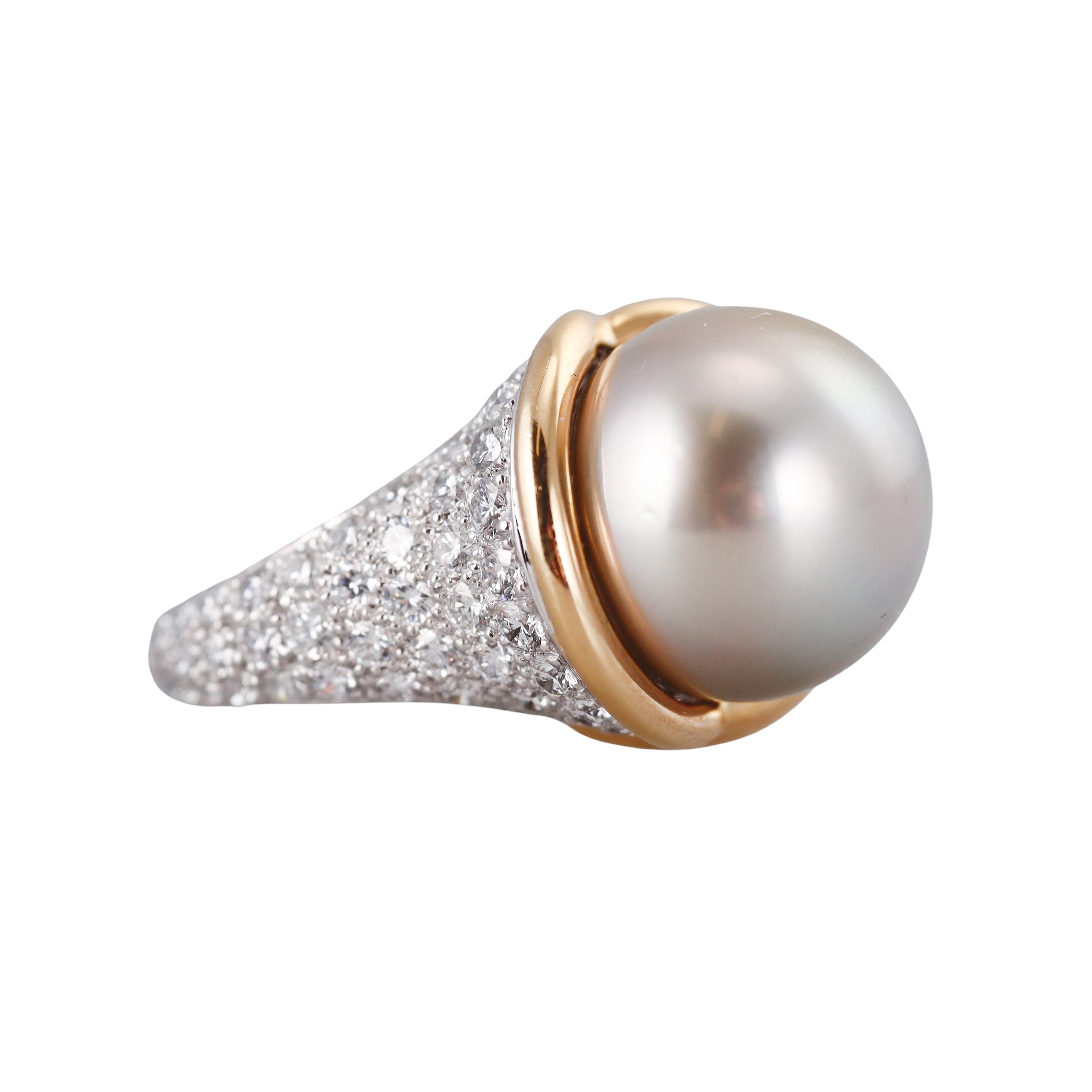 Angela Cummings Assael Diamond South Sea Tahitian Pearl Gold Platinum Ring