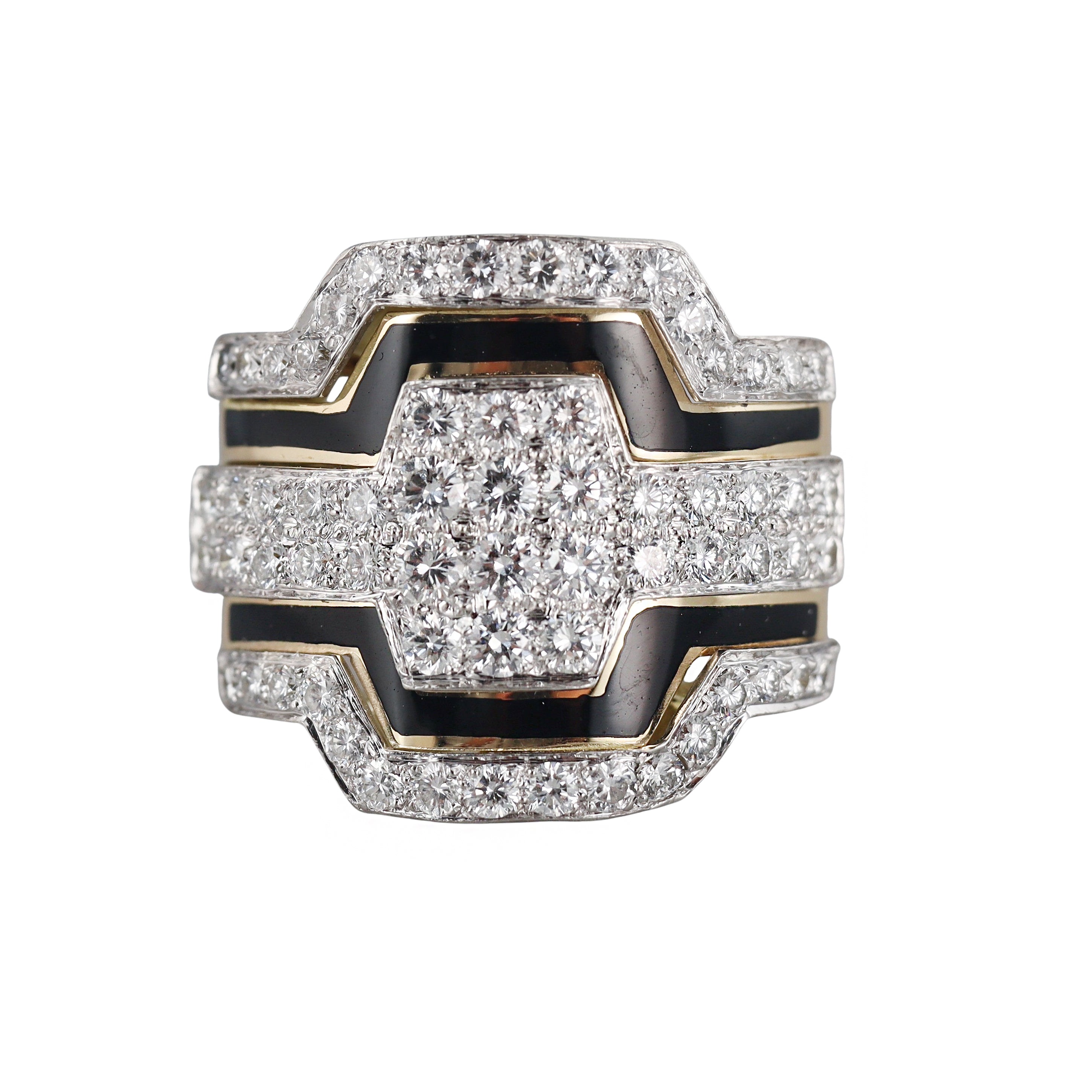 David Webb Diamond Gold Platinum Enamel Cigar Band Ring