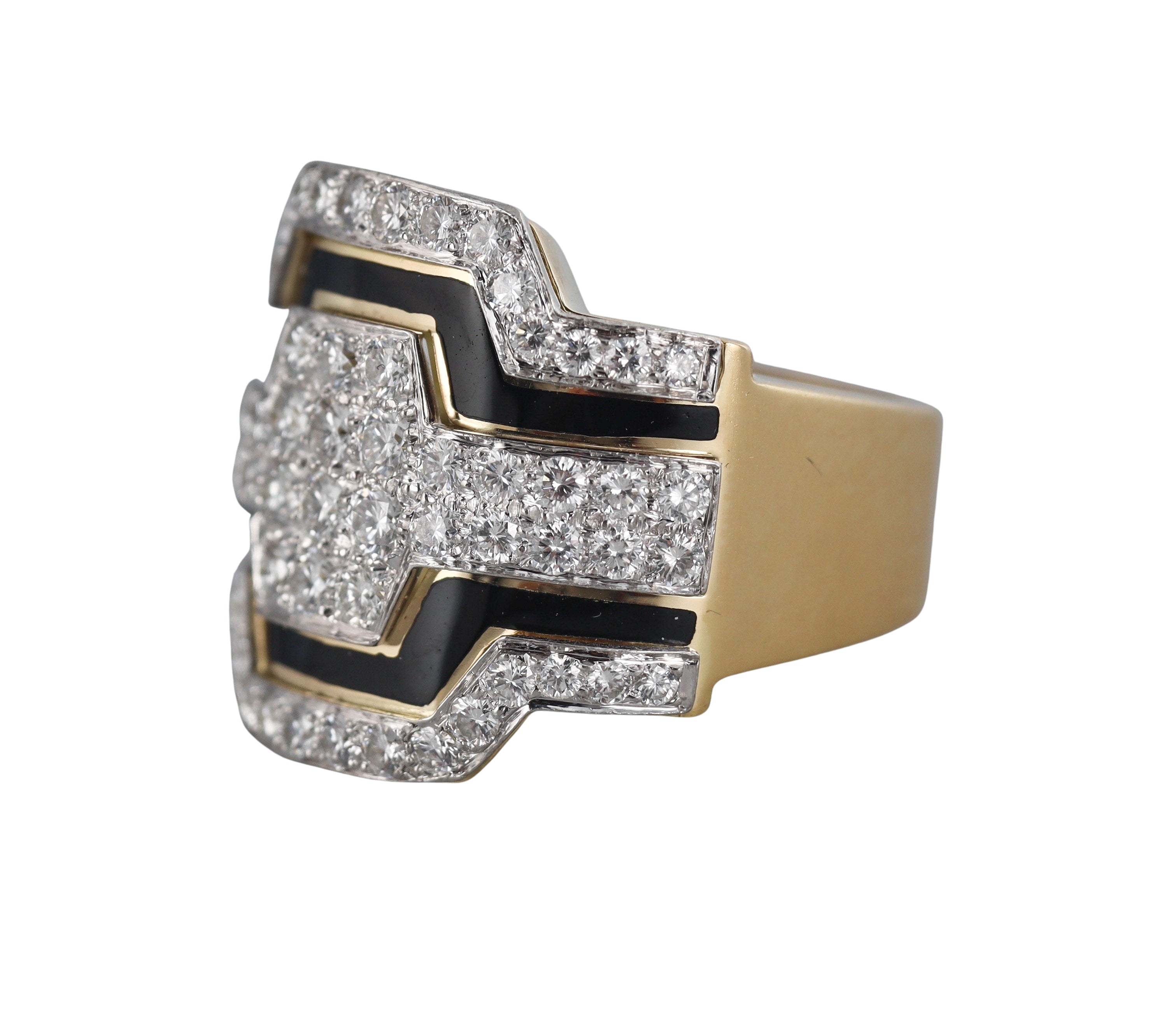 David Webb Diamond Gold Platinum Enamel Cigar Band Ring
