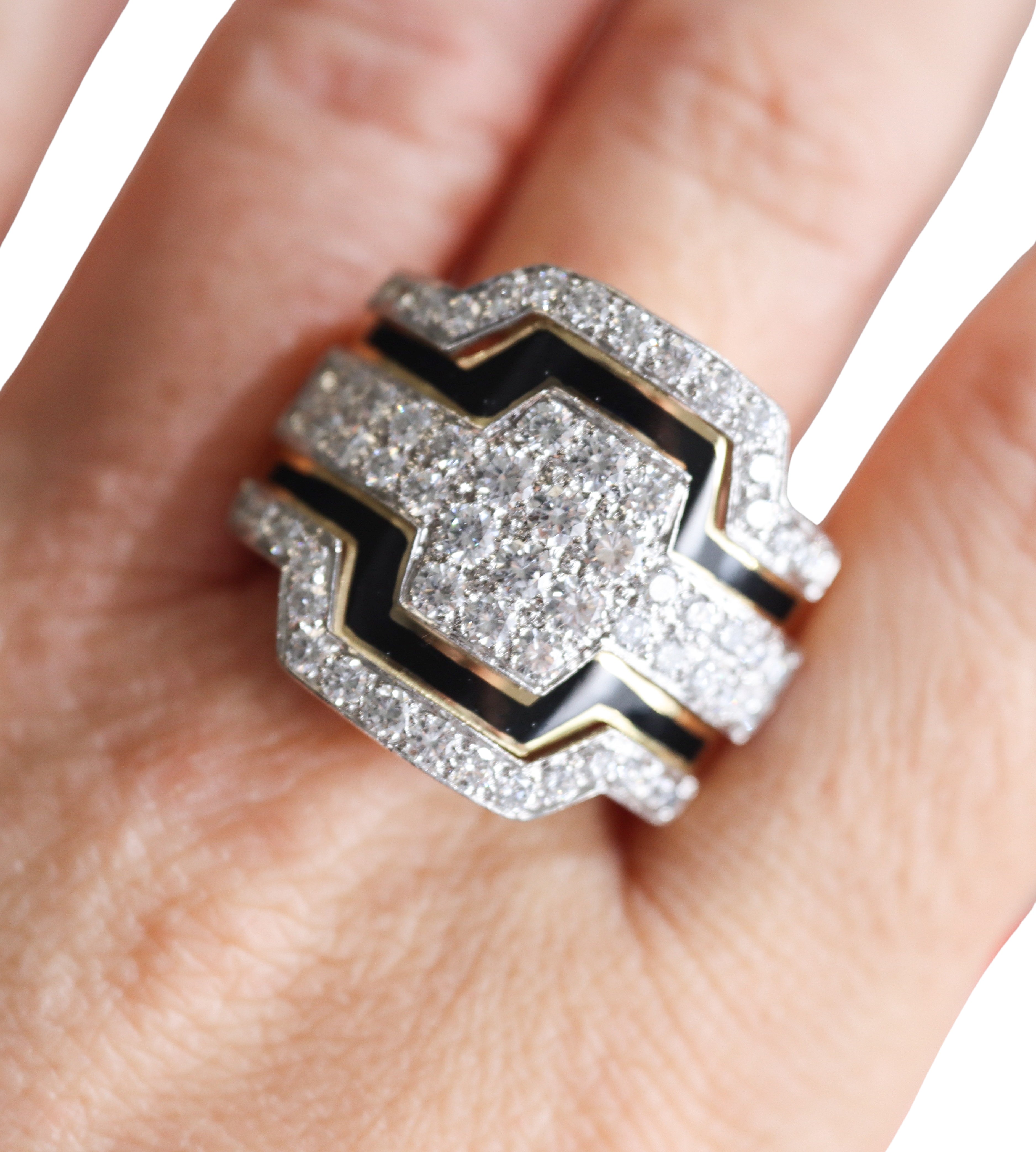 David Webb Diamond Gold Platinum Enamel Cigar Band Ring