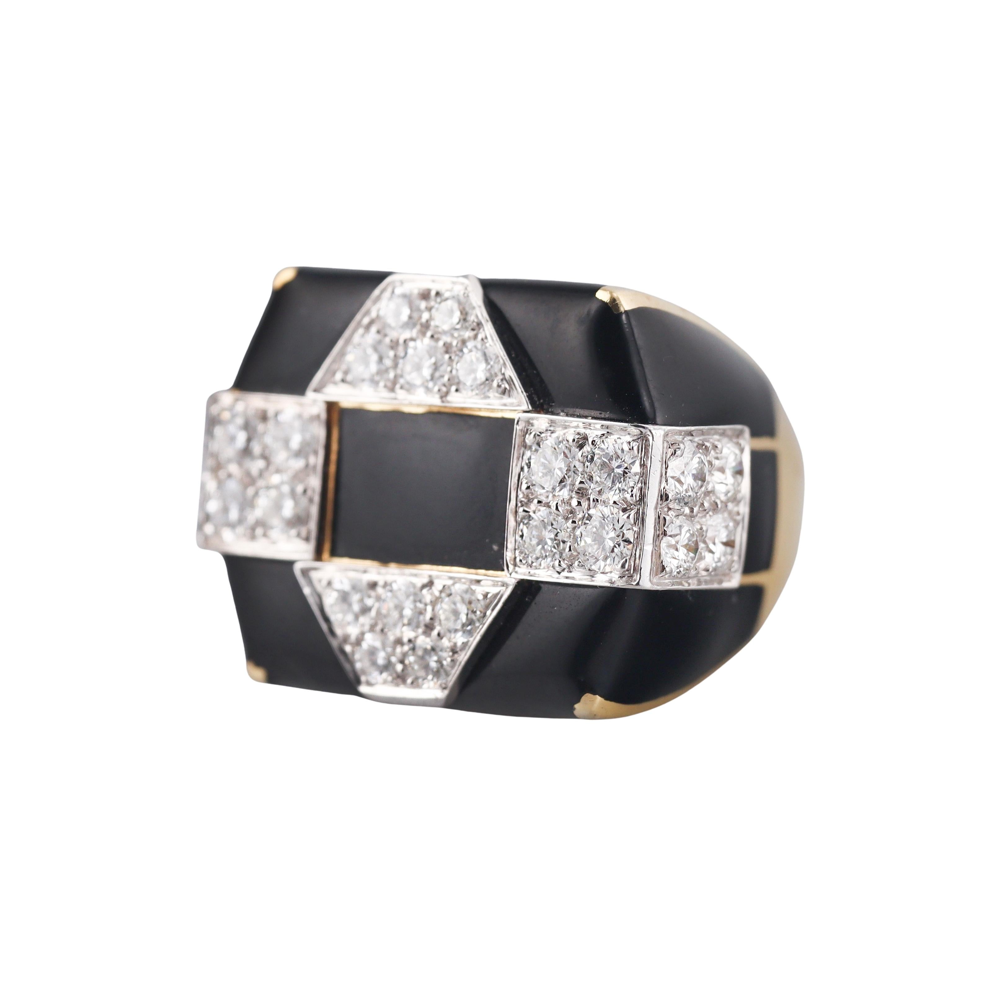 David Webb Checkerboard Diamond Enamel Gold Platinum Ring