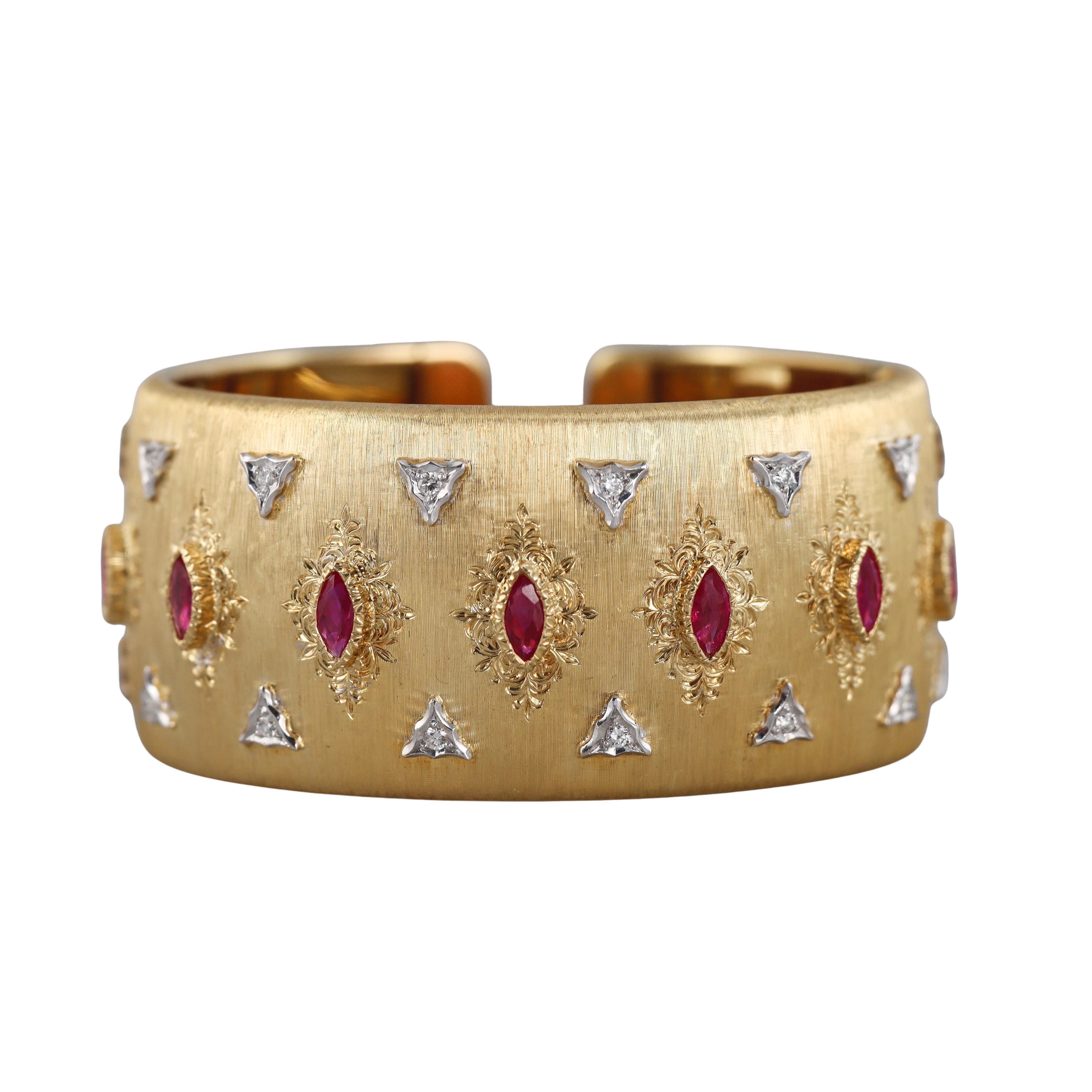 Mario Buccellati Classic Cuff Diamond Ruby Gold Bracelet
