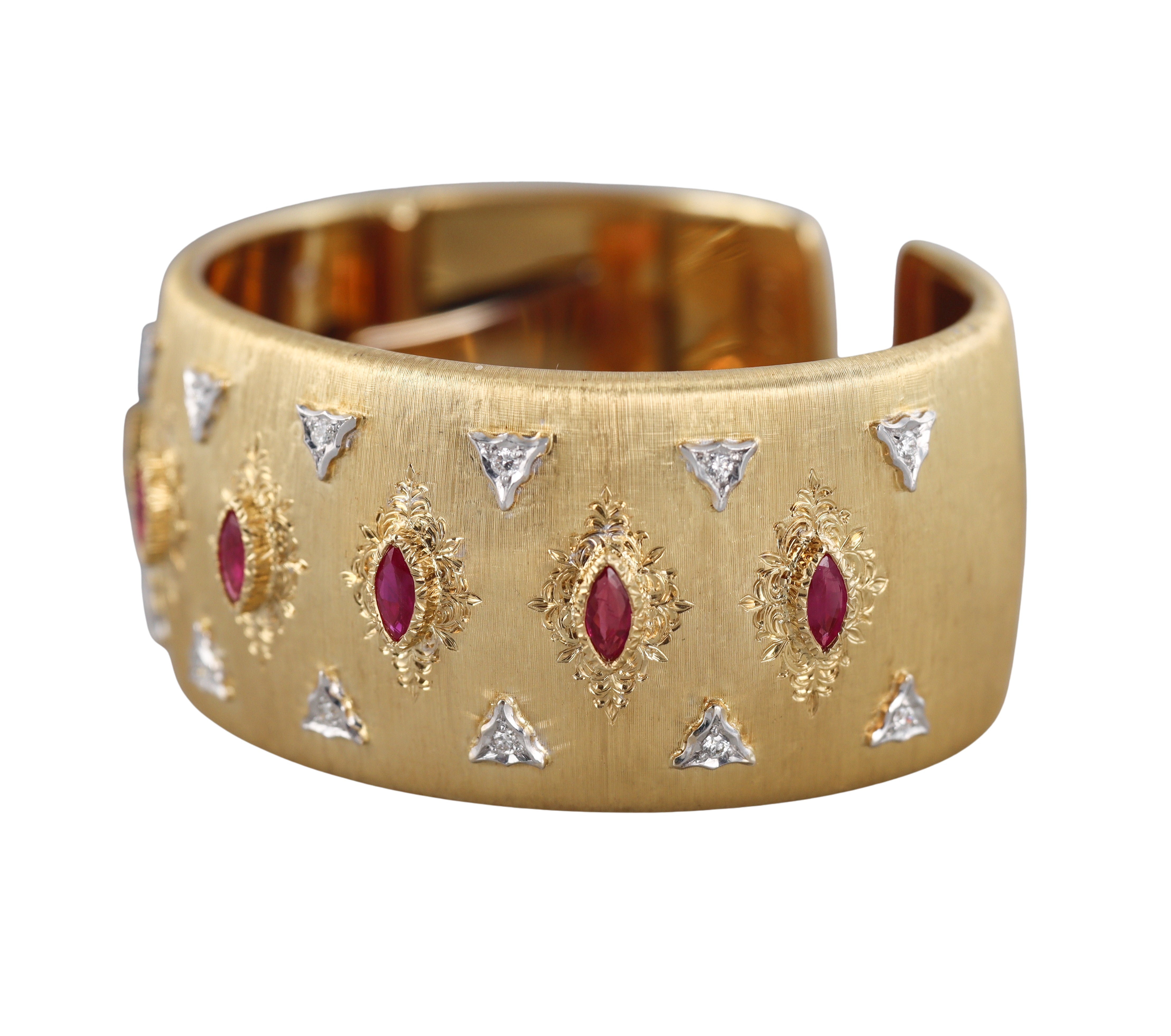 Mario Buccellati Classic Cuff Diamond Ruby Gold Bracelet