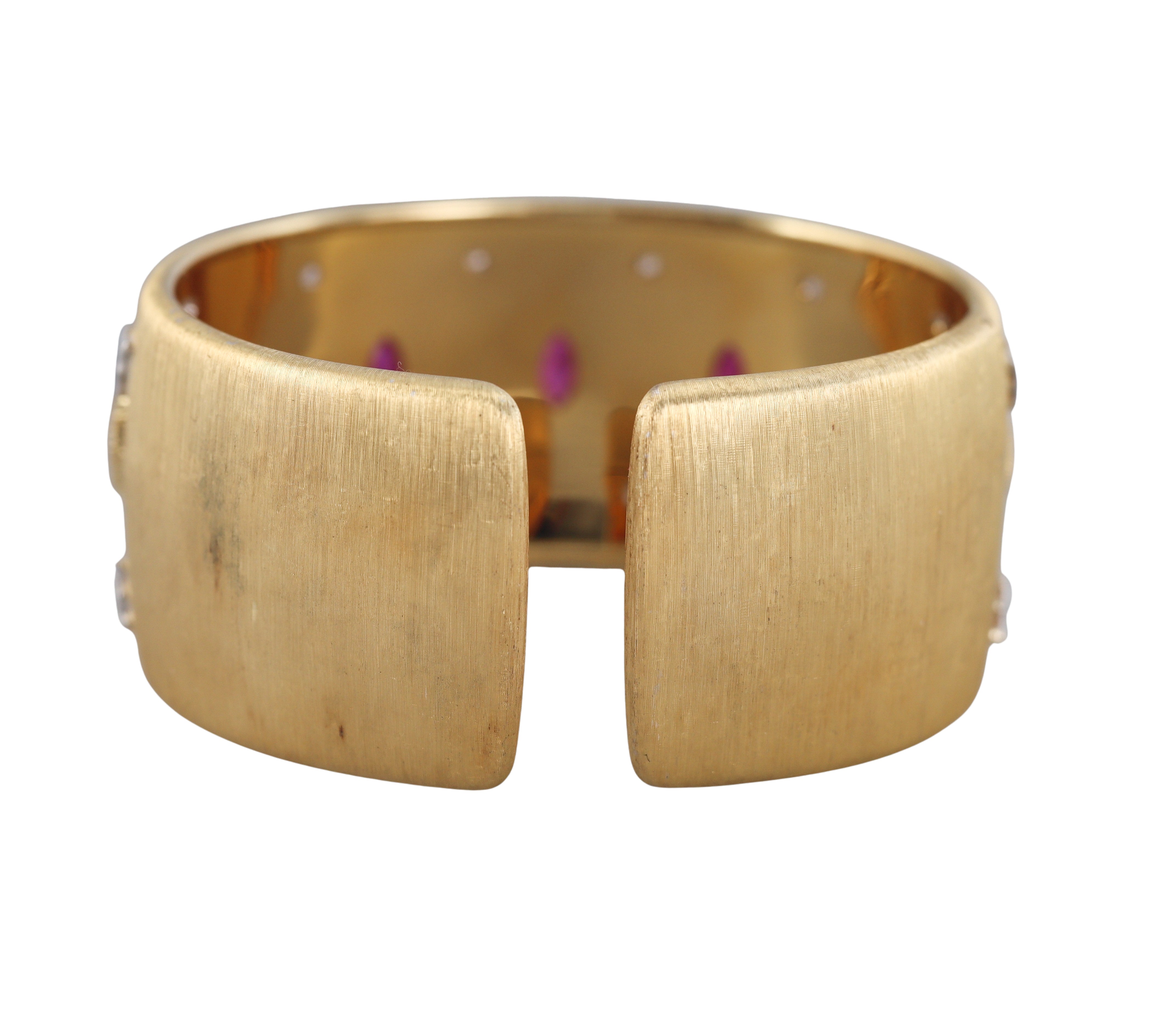 Mario Buccellati Classic Cuff Diamond Ruby Gold Bracelet