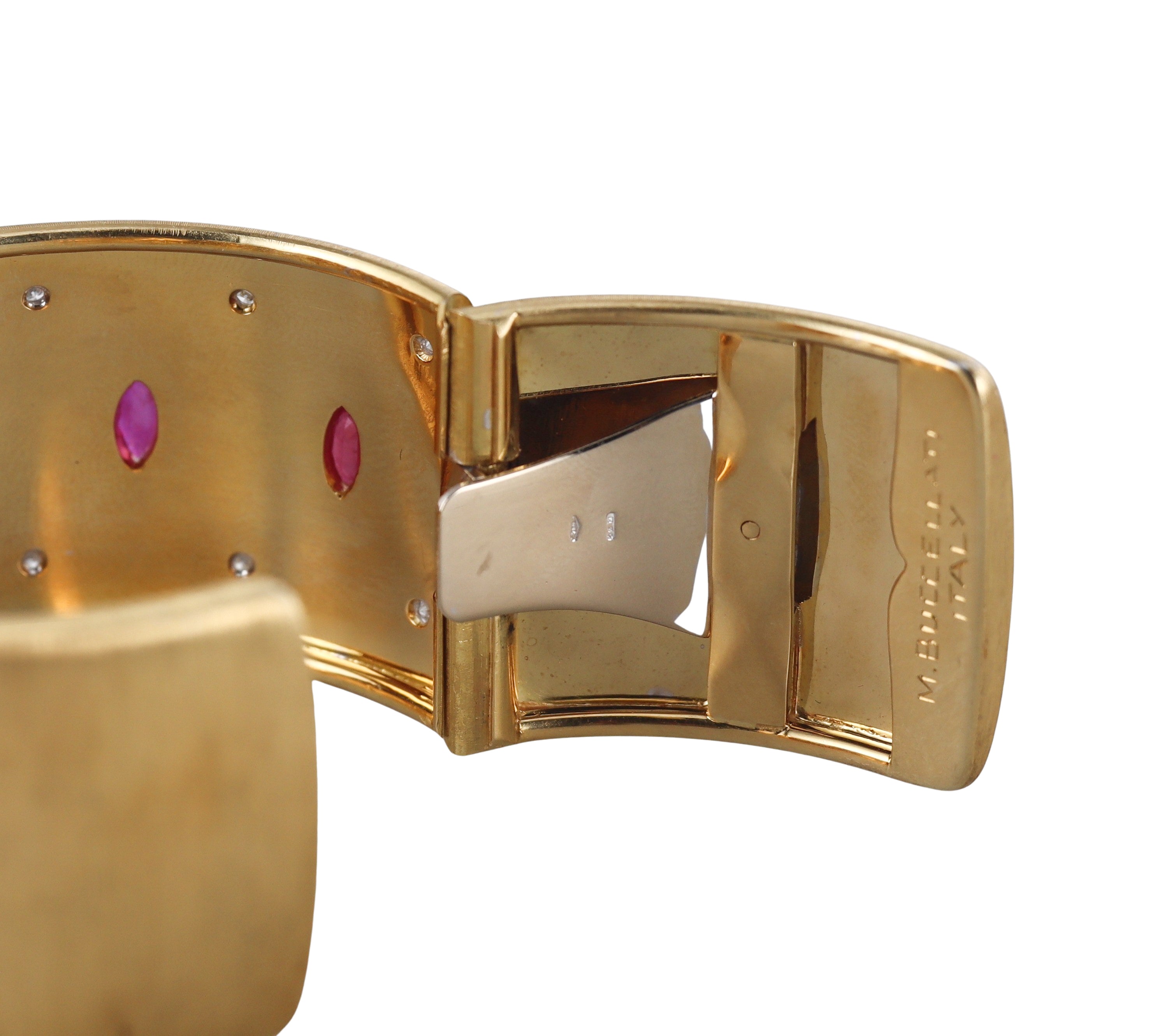 Mario Buccellati Classic Cuff Diamond Ruby Gold Bracelet