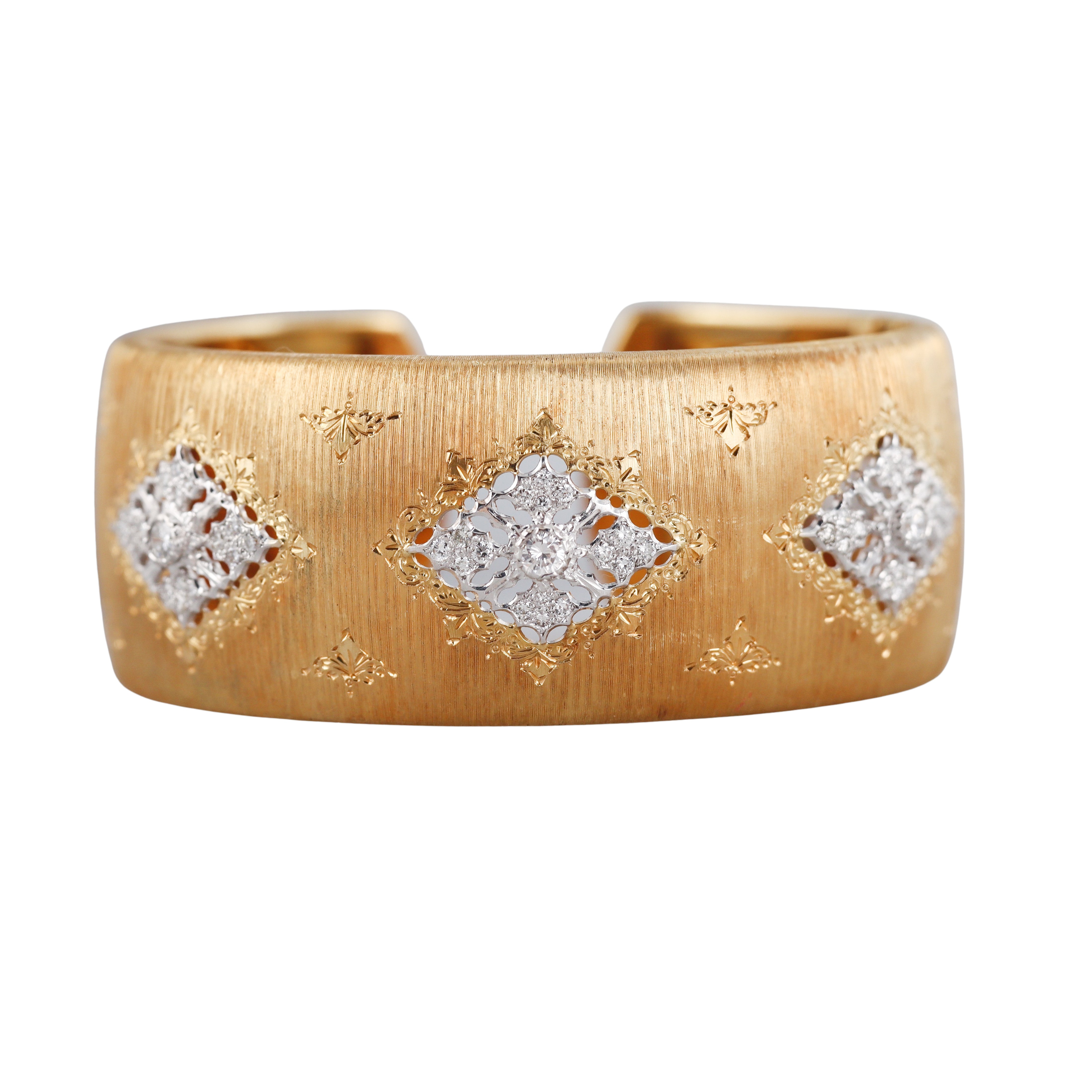Mario Buccellati Classic Cuff Diamond Gold Bracelet