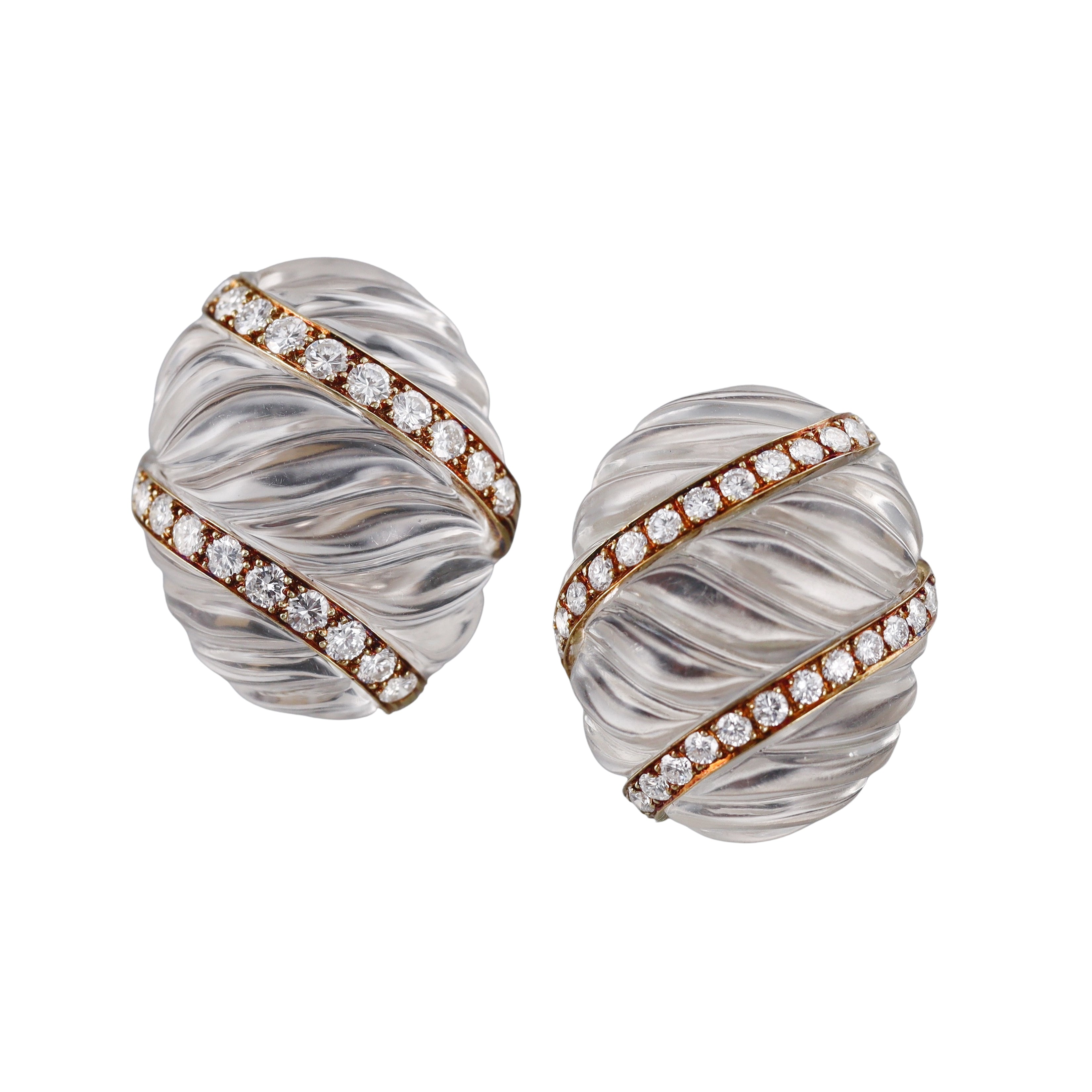 David Webb Crystal Diamond Gold Platinum Earrings