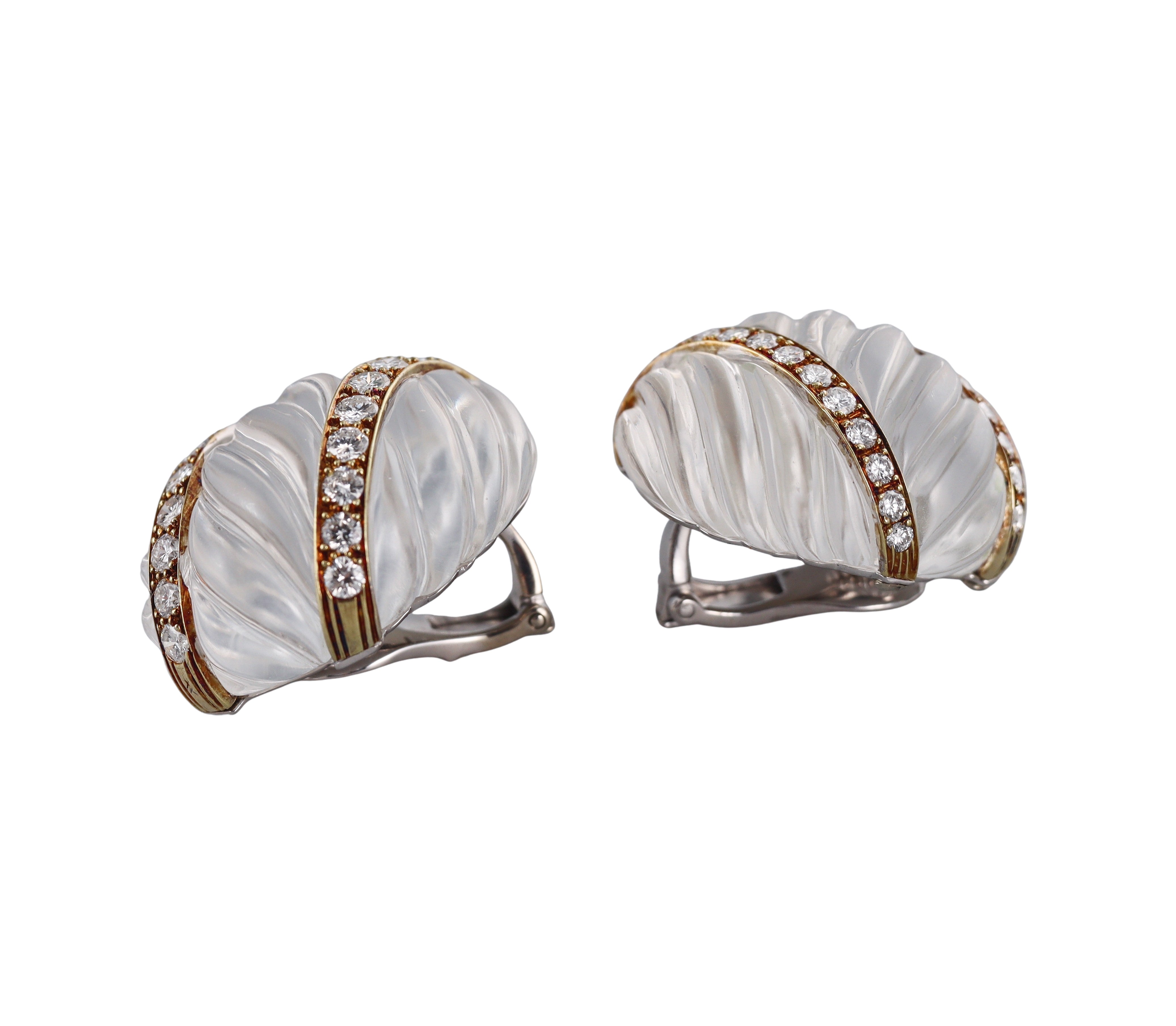 David Webb Crystal Diamond Gold Platinum Earrings