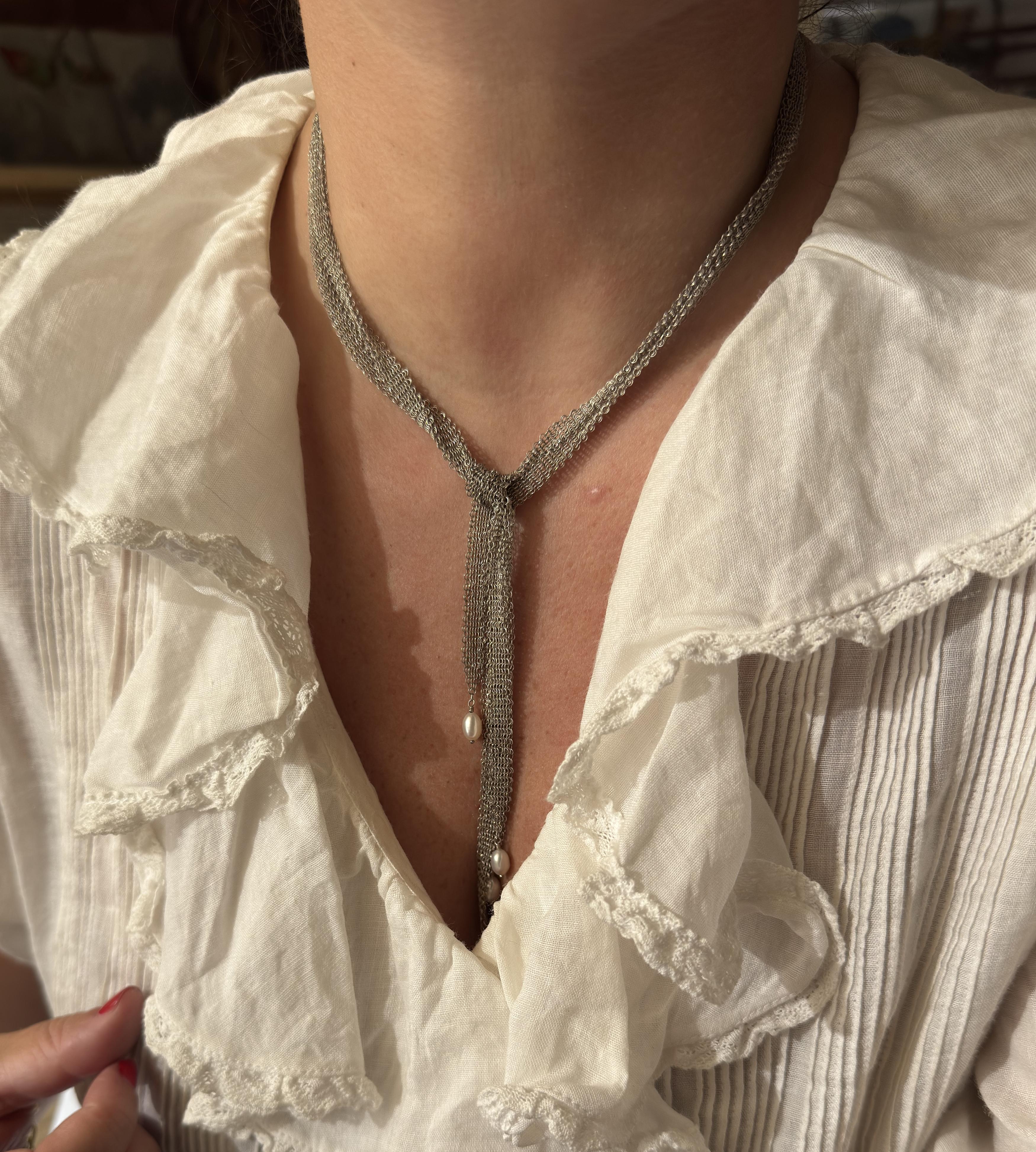 Tiffany & Co Elsa Peretti Silver Pearl Mesh Necklace
