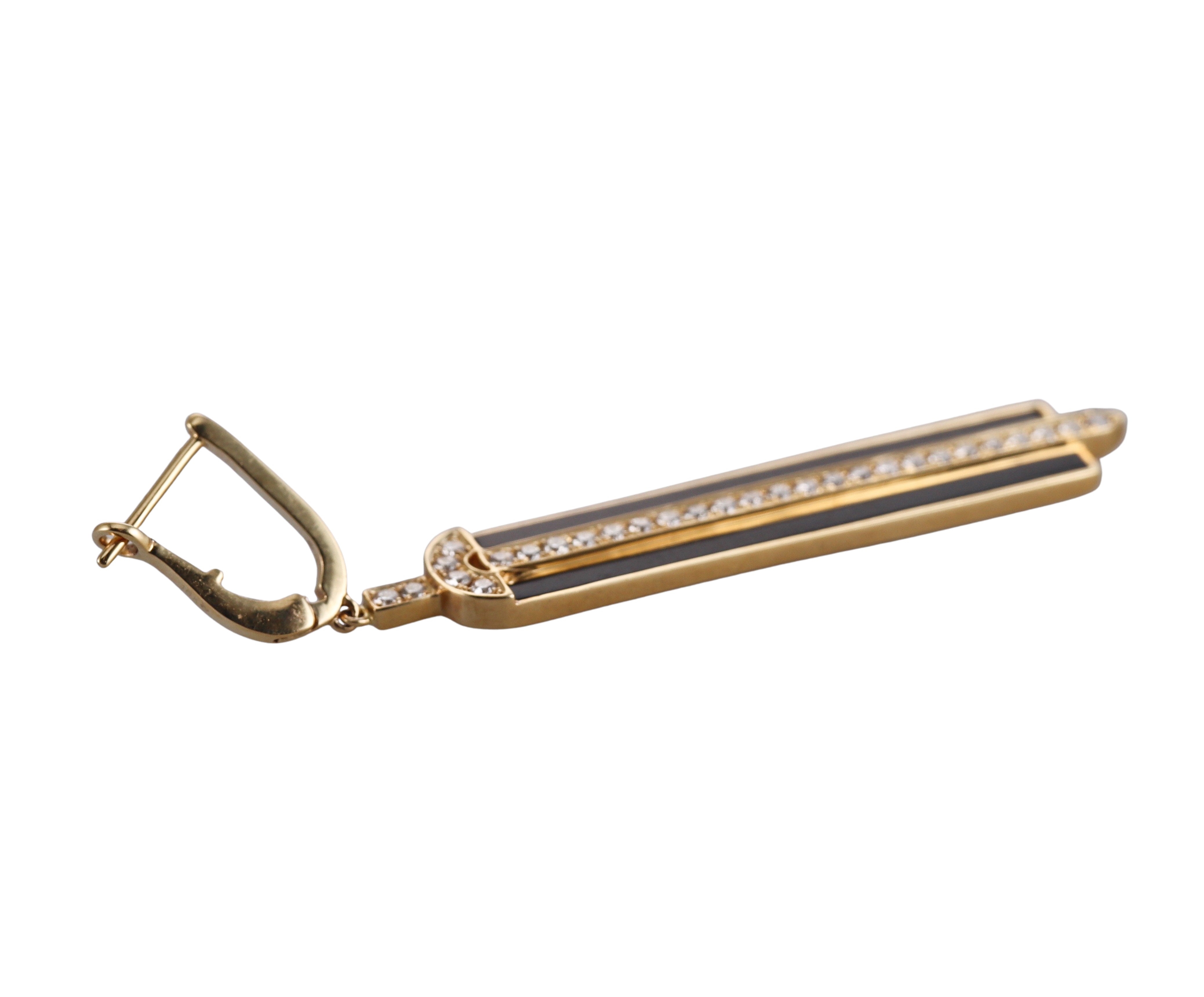 Doves Doron Paloma Diamond Onyx Gold Drop Earrings