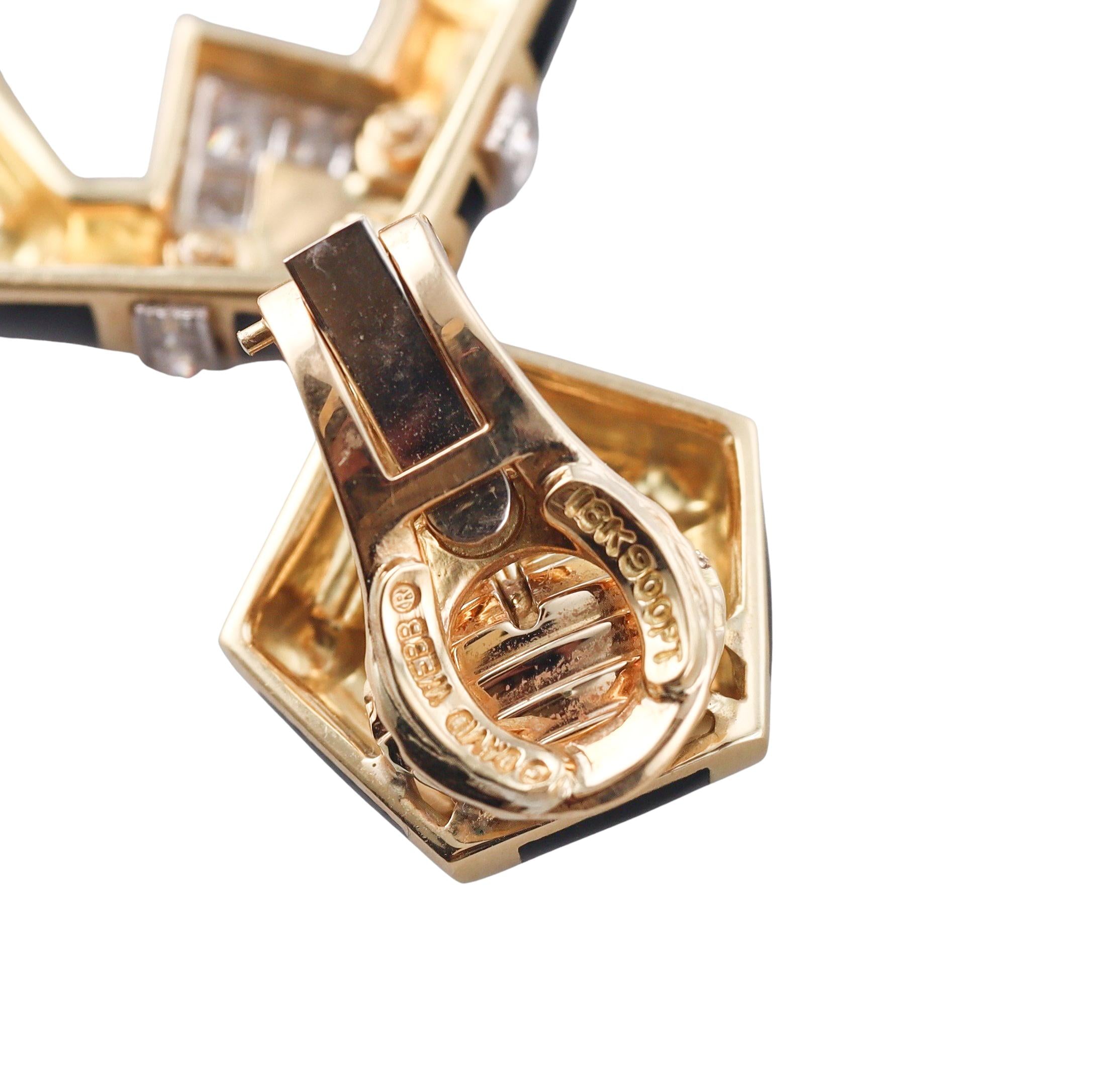 David Webb Chevron Pentagon Enamel Diamond Gold Platinum Earrings