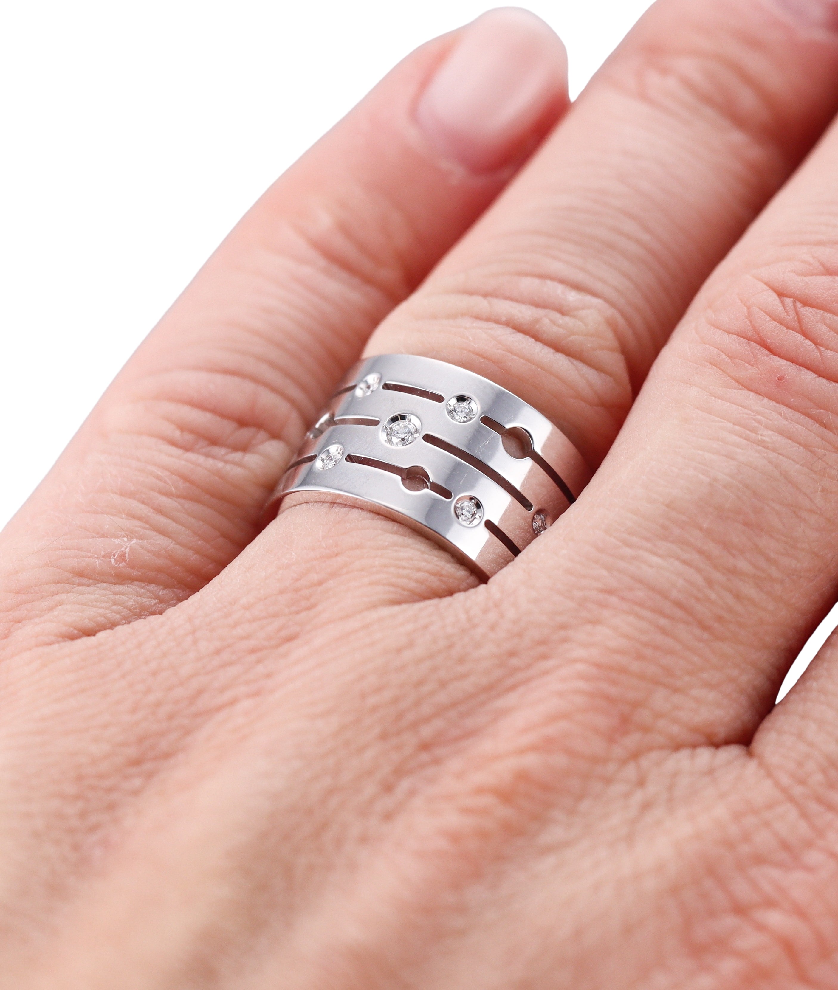 Dinh Van Pulse White Gold Diamond Band Ring Large Model