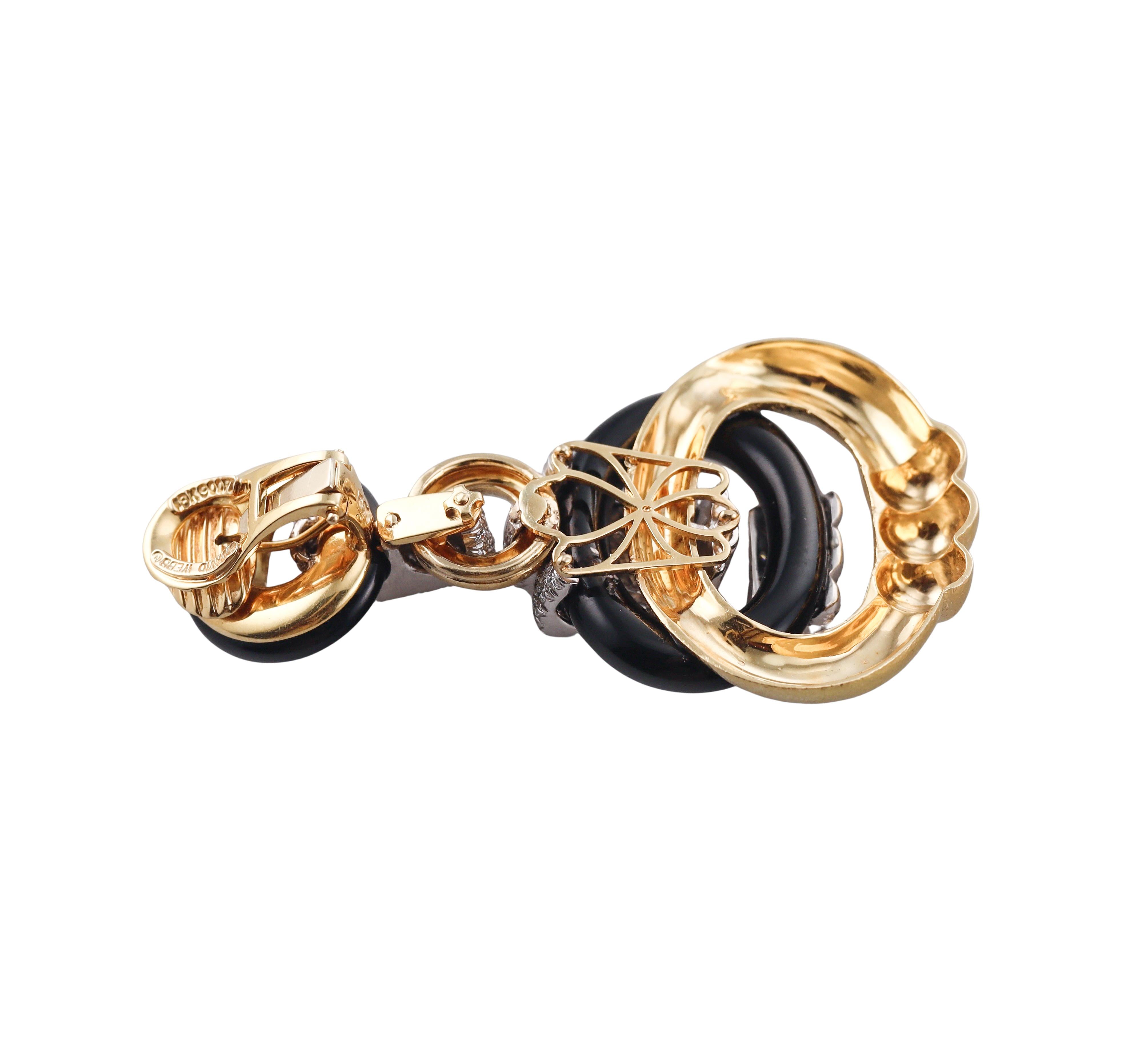 David Webb Creole Hoop Diamond Onyx Gold Platinum Earrings