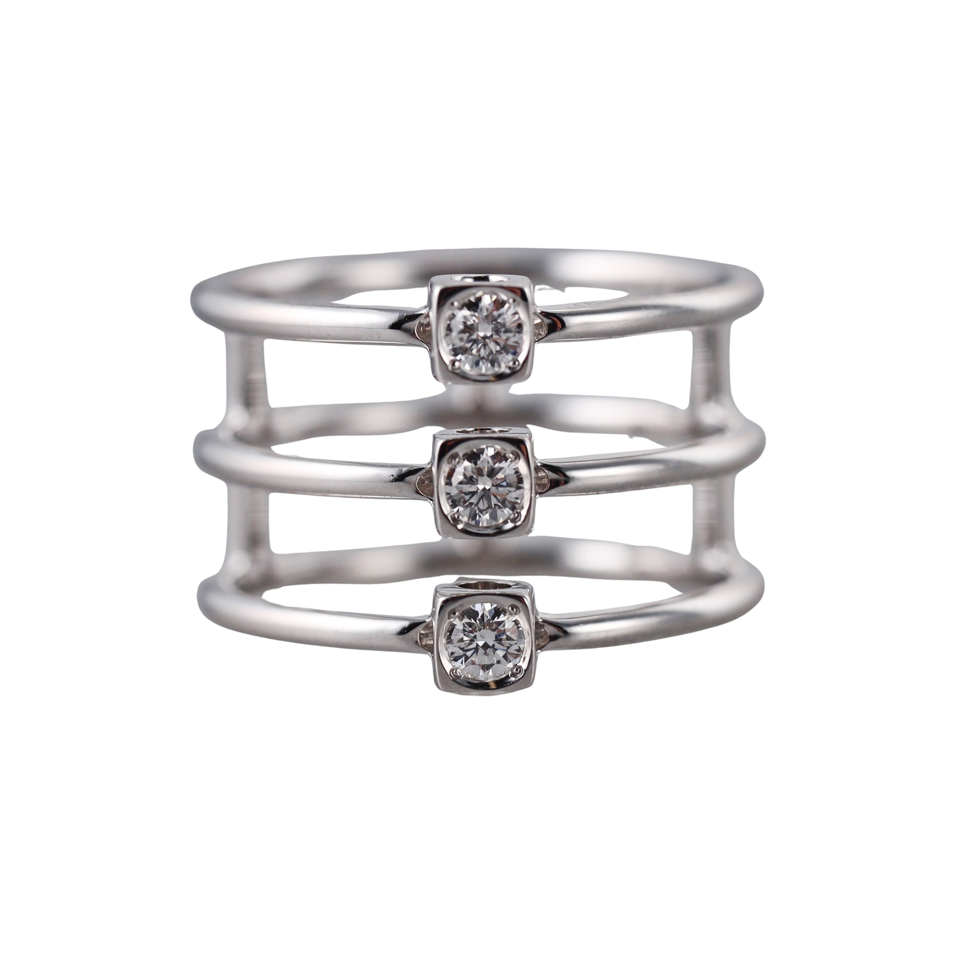 Dinh Van Le Cube Diamond White Gold 3 Stone Band Ring