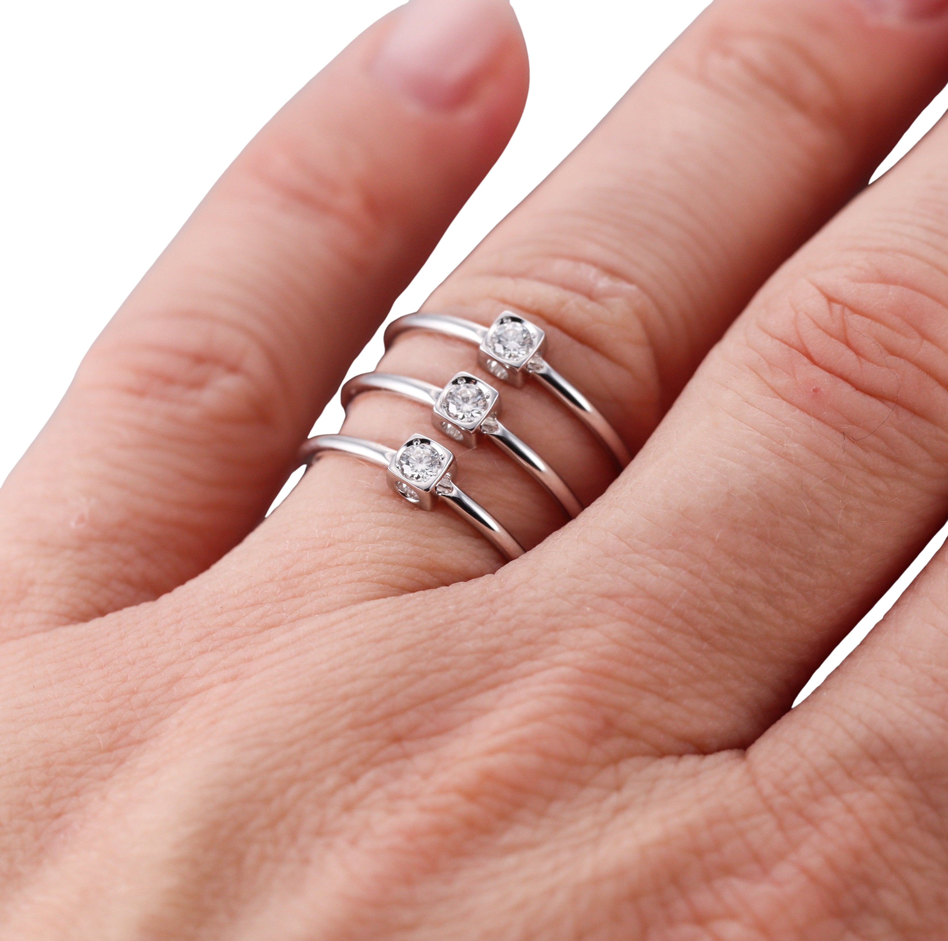 Dinh Van Le Cube Diamond White Gold 3 Stone Band Ring