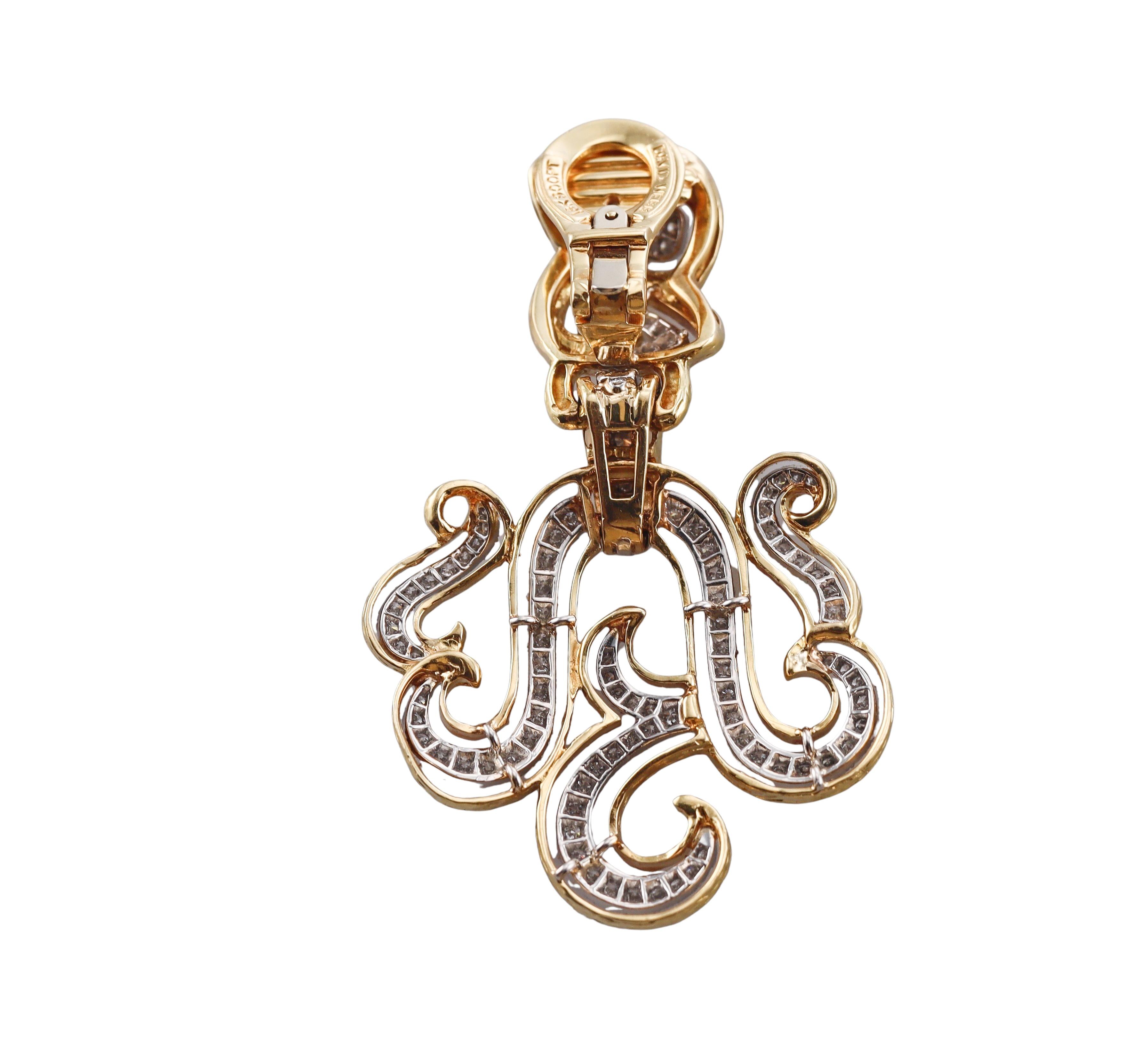 David Webb Ancient World Diamond Gold Platinum Scroll Earrings