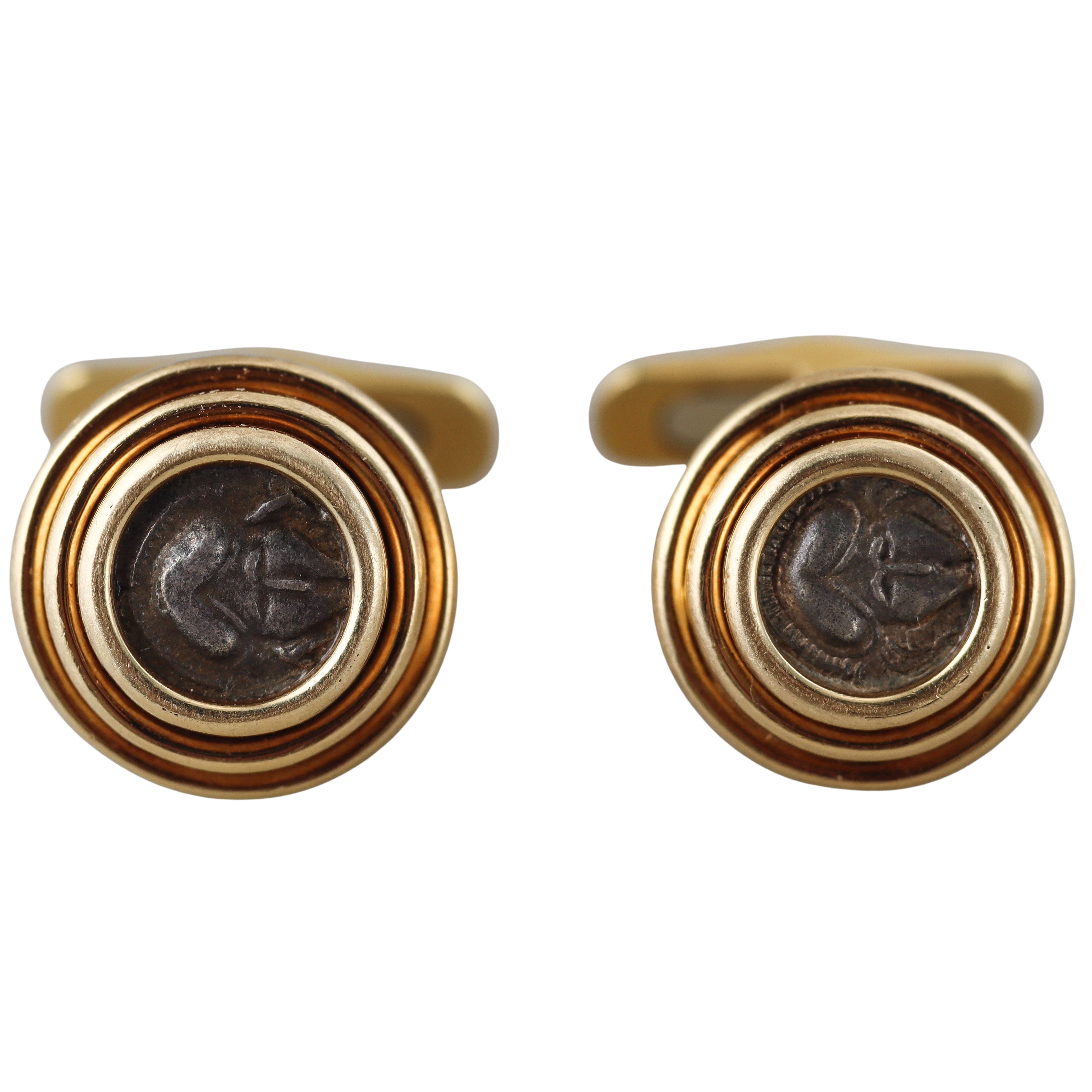 Bulgari Bvlgari Ancient Coin Gold Cufflinks Thrace Mesembria, 5th 4th