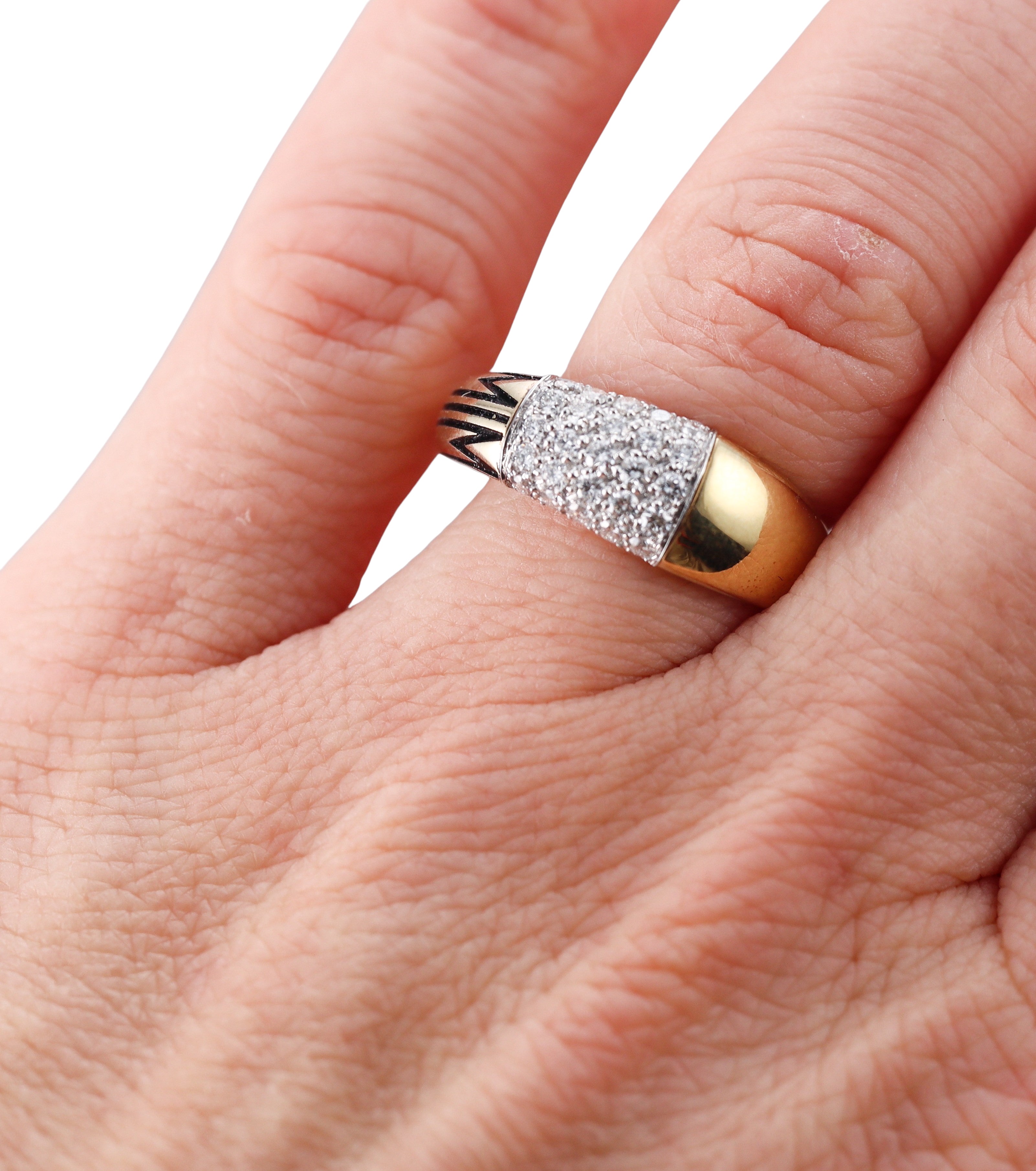 Mimi Milano Tam Tam Diamond Enamel Yellow Gold Ring