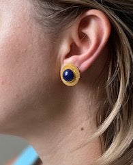 Lalaounis Greece Sodalite Gold Earrings
