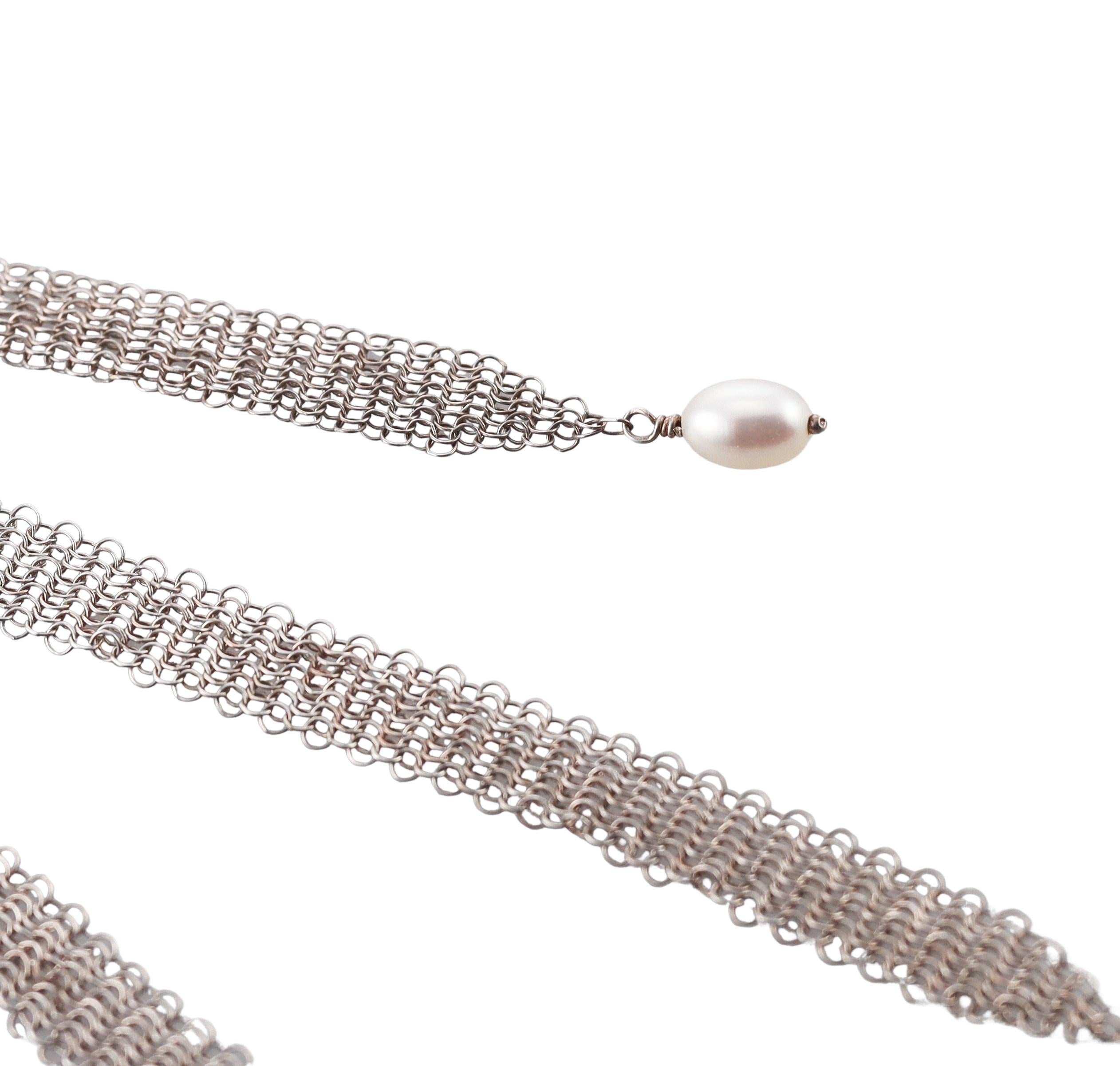 Tiffany & Co Elsa Peretti Silver Pearl Mesh Necklace