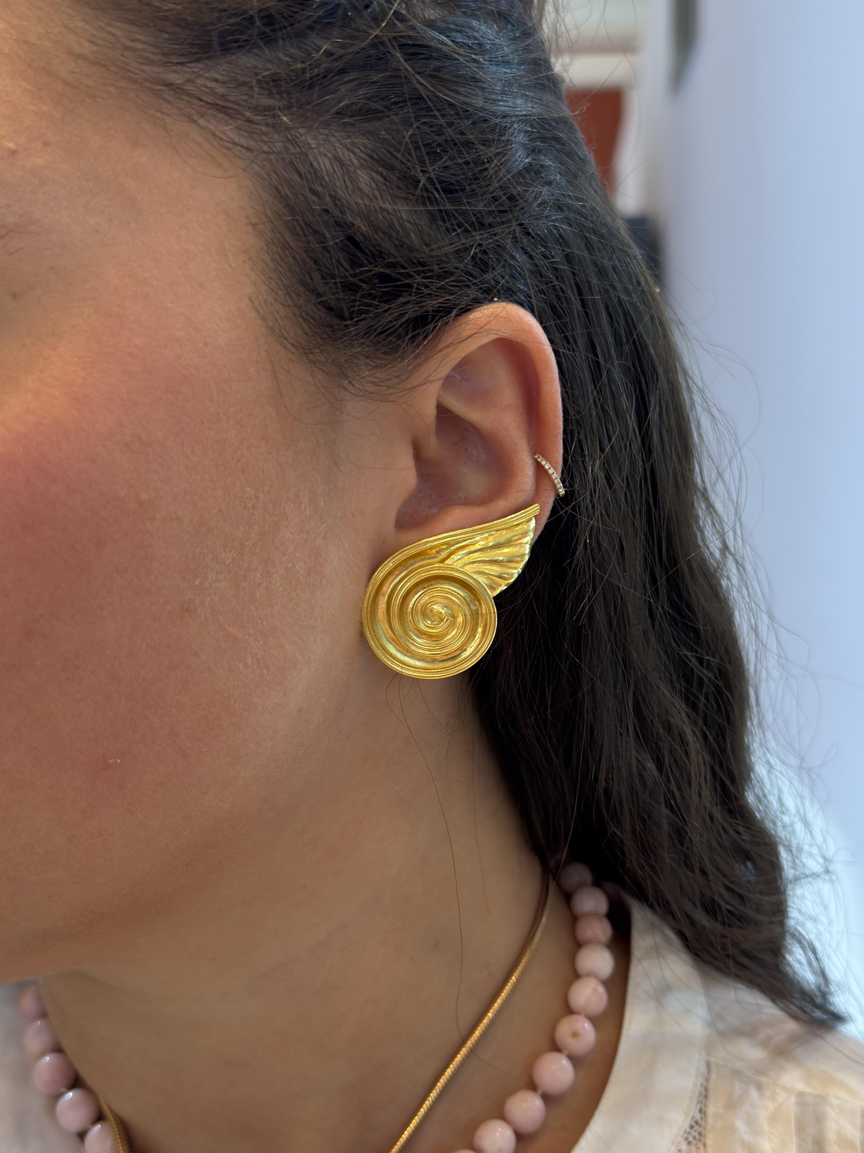 Lalaounis Greece Spiral Wings Gold Earrings