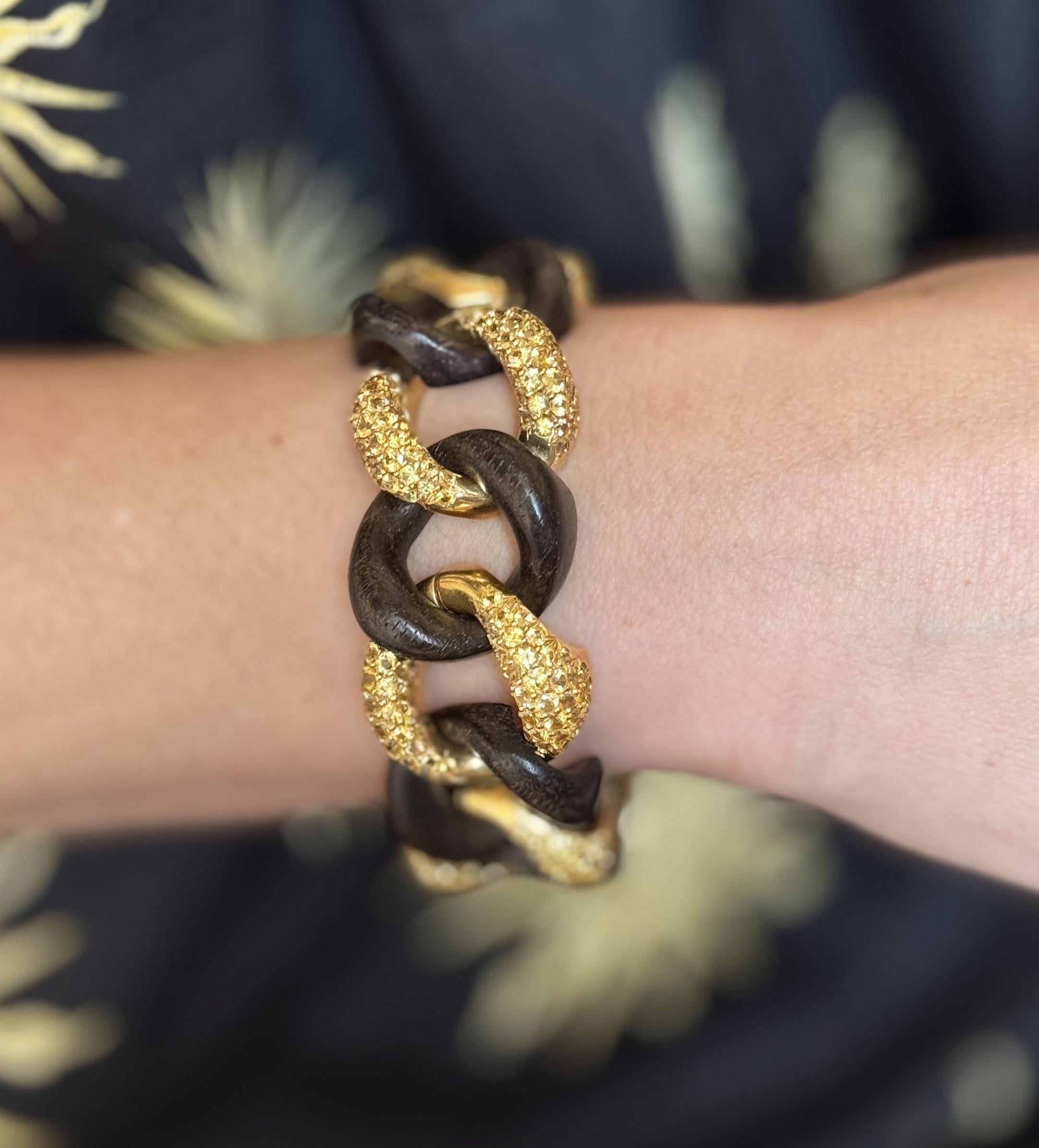 Seaman Schepps Yellow Sapphire Wood Gold Medium Link Bracelet