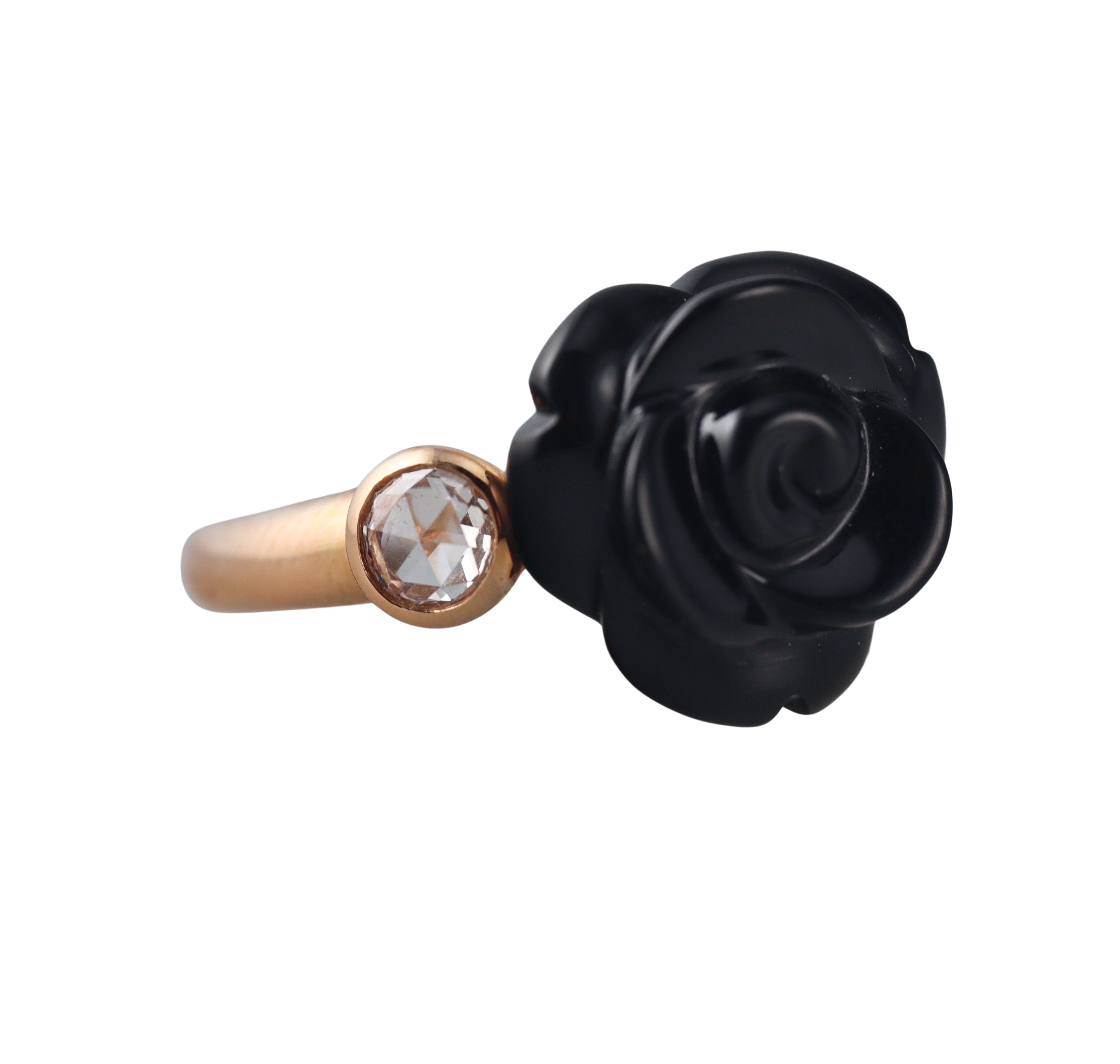 Mimi Milano Grace Diamond Onyx Rose Flower 18k Gold Ring