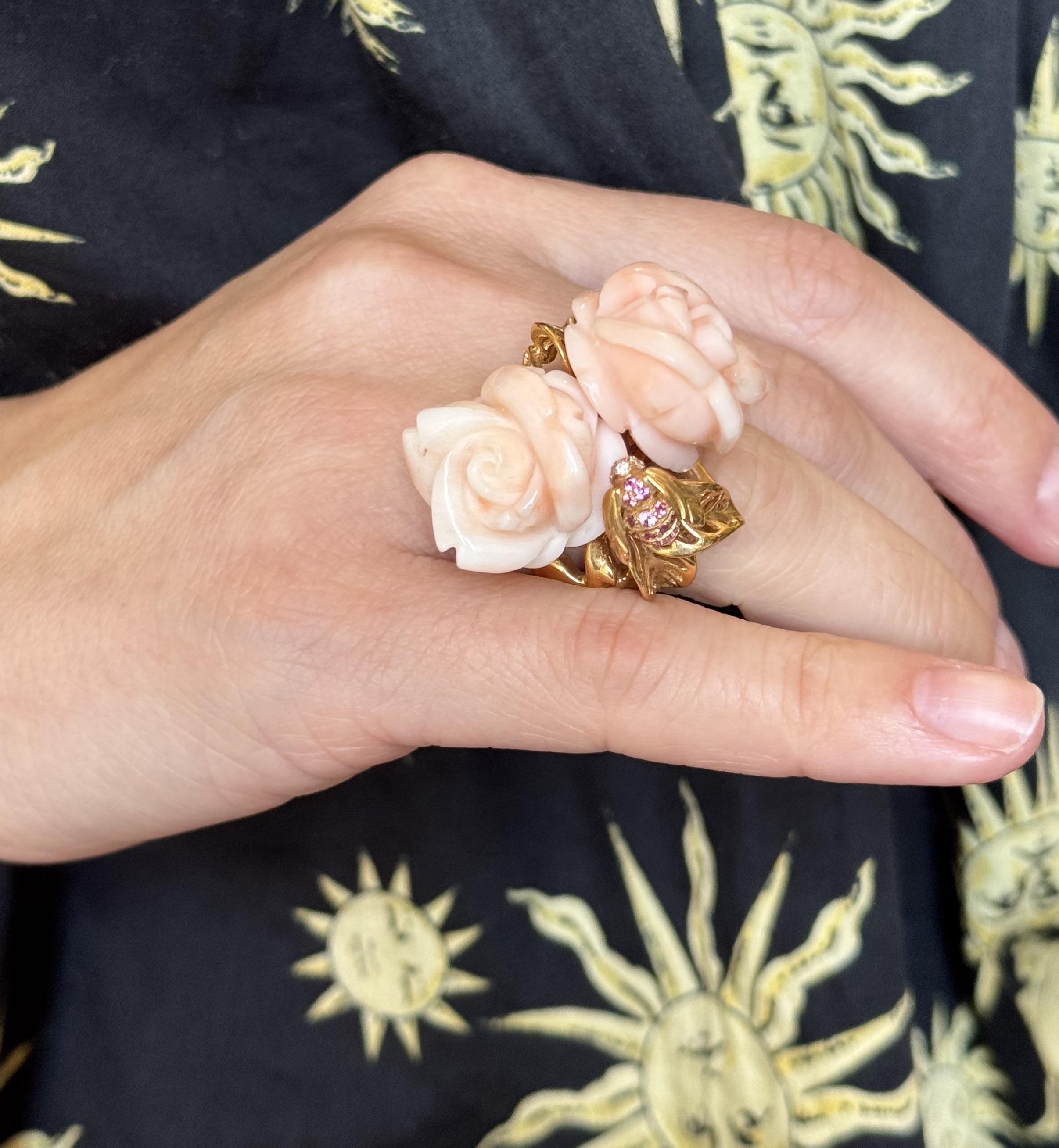 Christian Dior Rose Pre Catelan Coral Diamond Sapphire Flower Ring