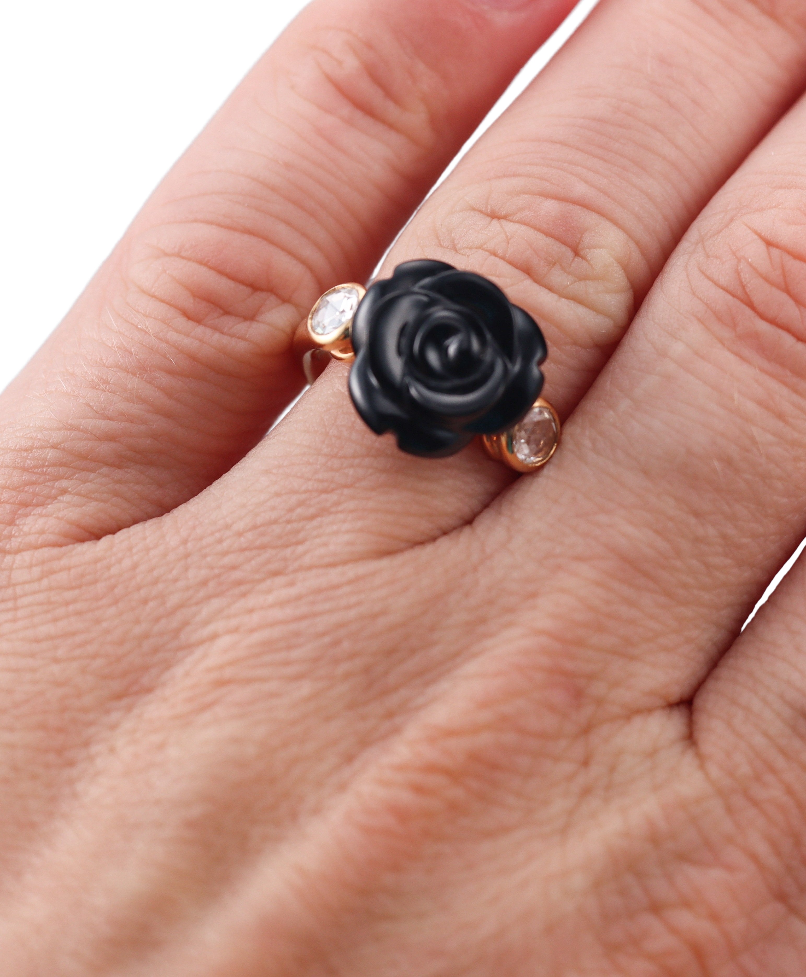 Mimi Milano Grace Diamond Onyx Rose Flower 18k Gold Ring