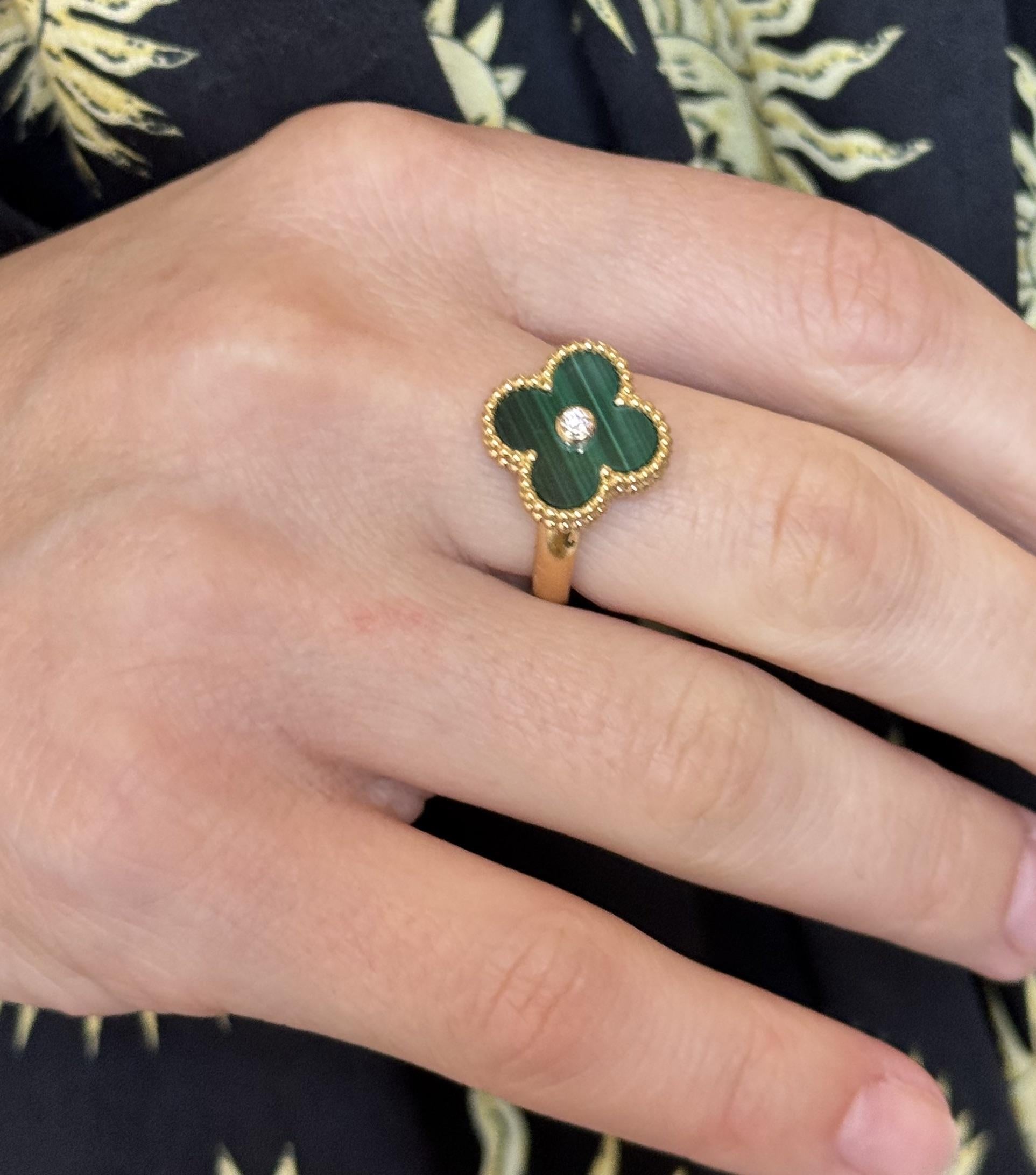 Van Cleef & Arpels Vintage Alhambra Malachite Diamond Gold Ring