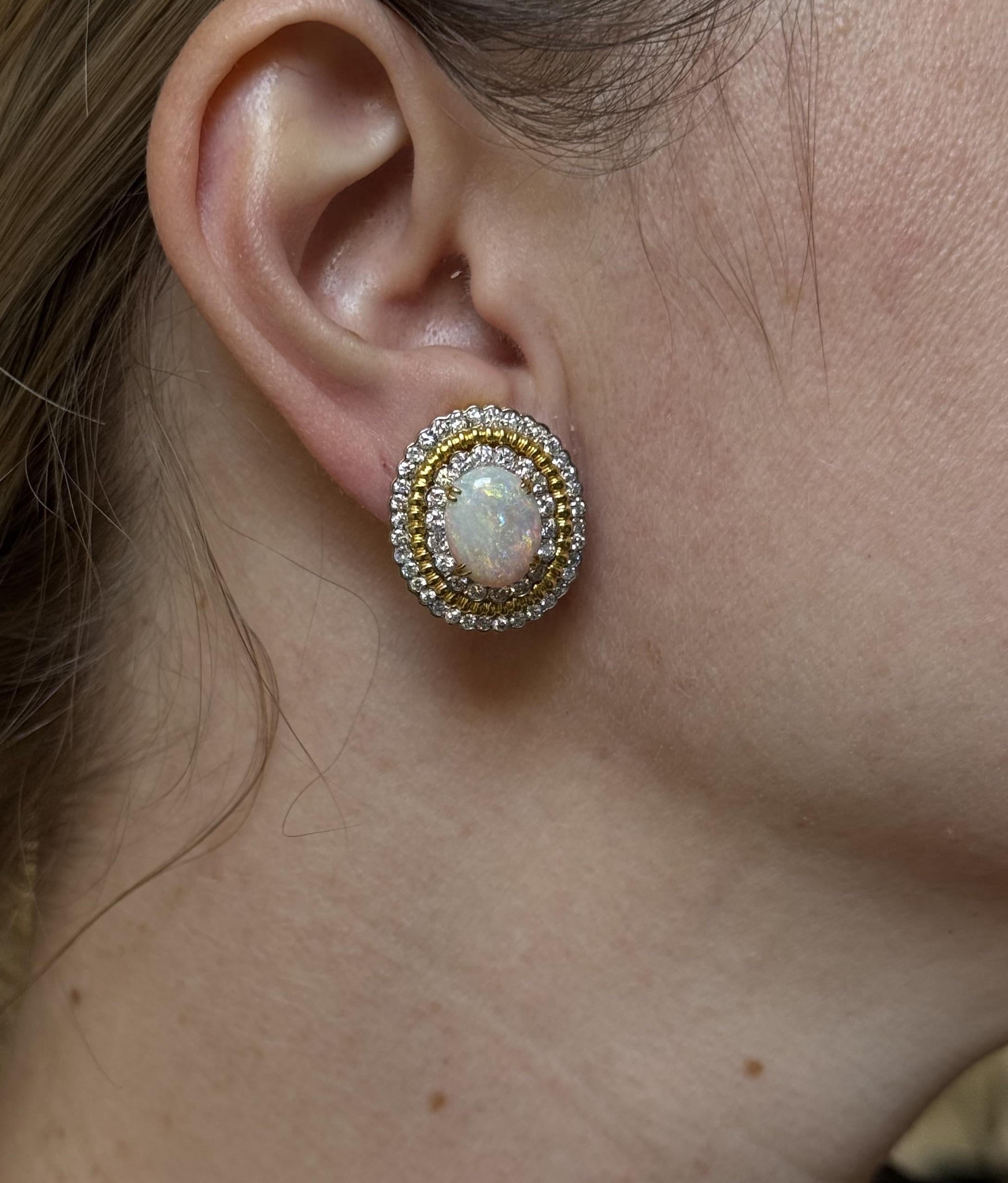 Opal Diamond Gold Earrings