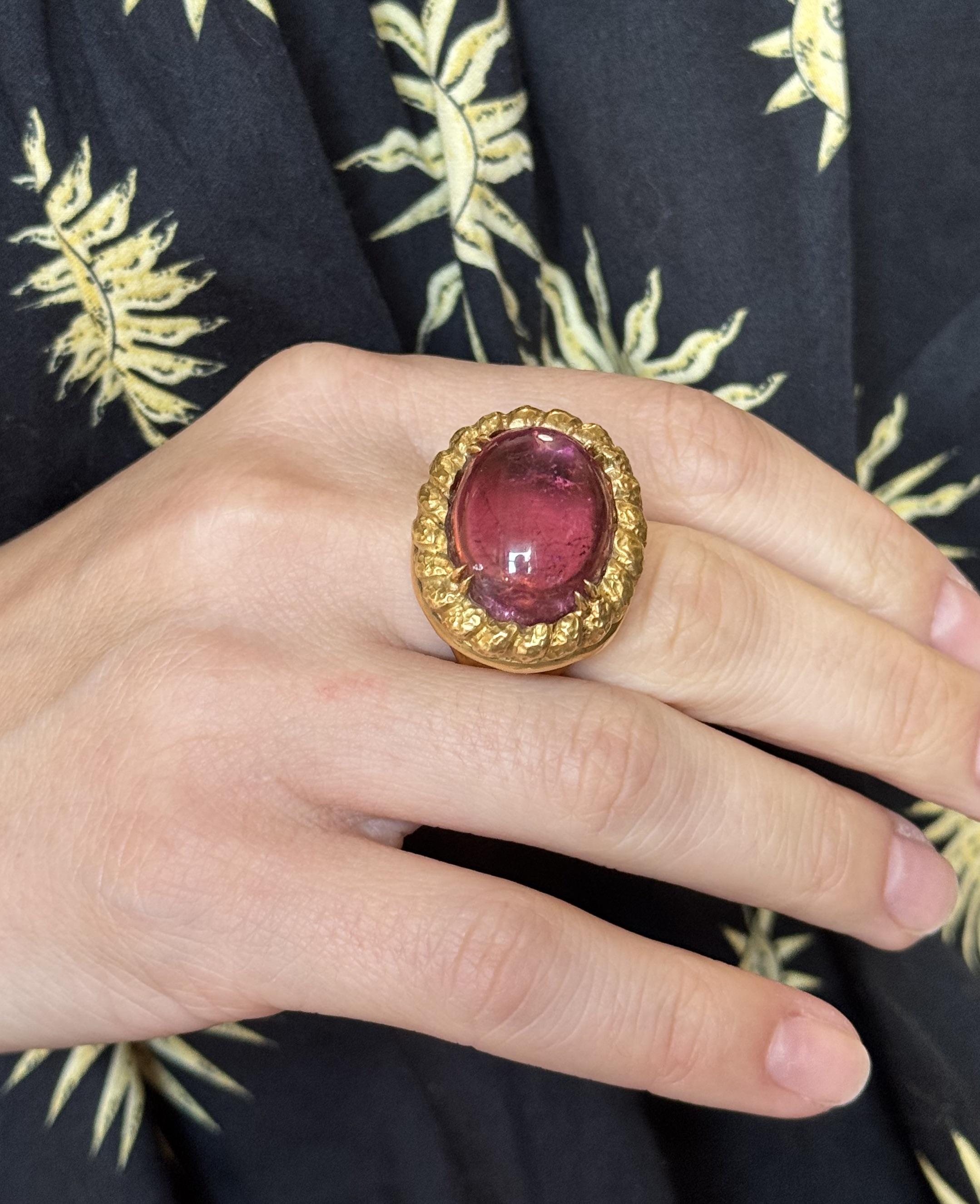 Tony Duquette 33ct Pink Tourmaline Gold Cocktail Ring