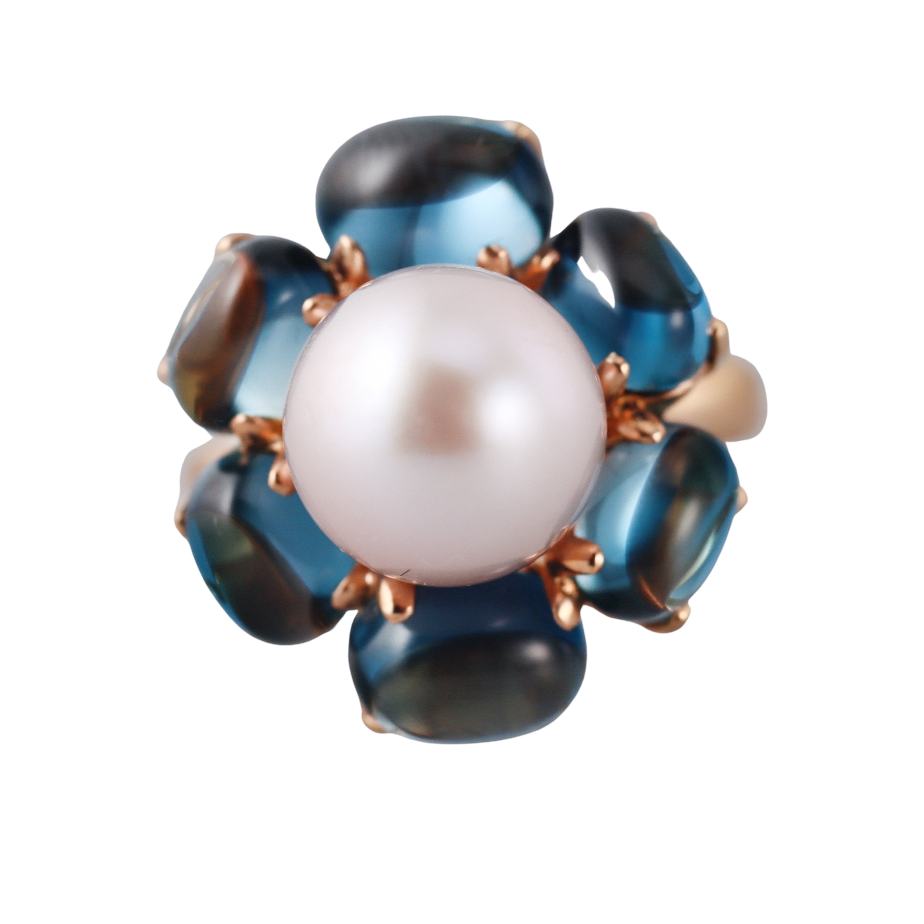 Mimi Milano Leela London Blue Topaz Pearl 18k Gold Flower Ring