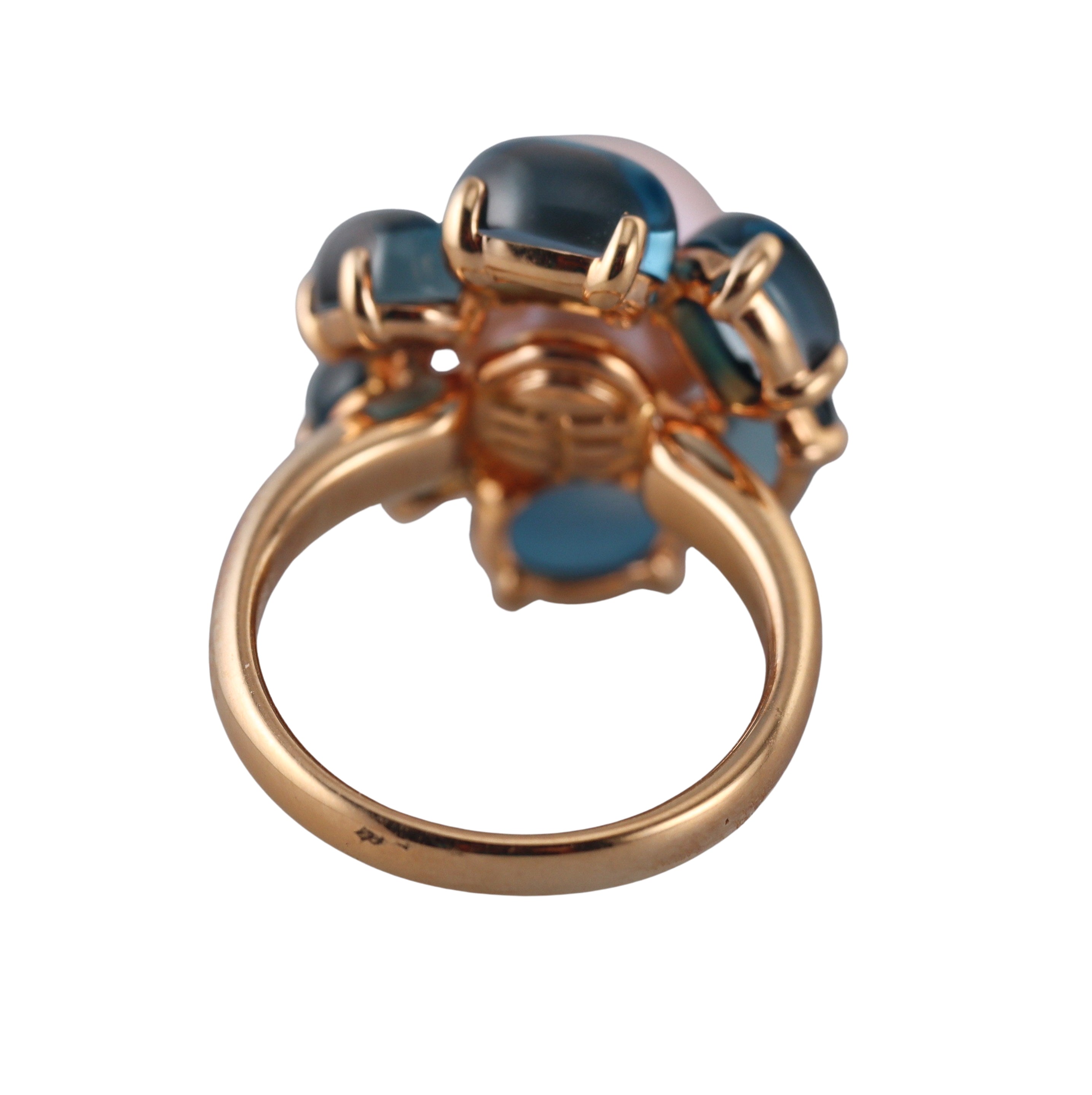 Mimi Milano Leela London Blue Topaz Pearl 18k Gold Flower Ring