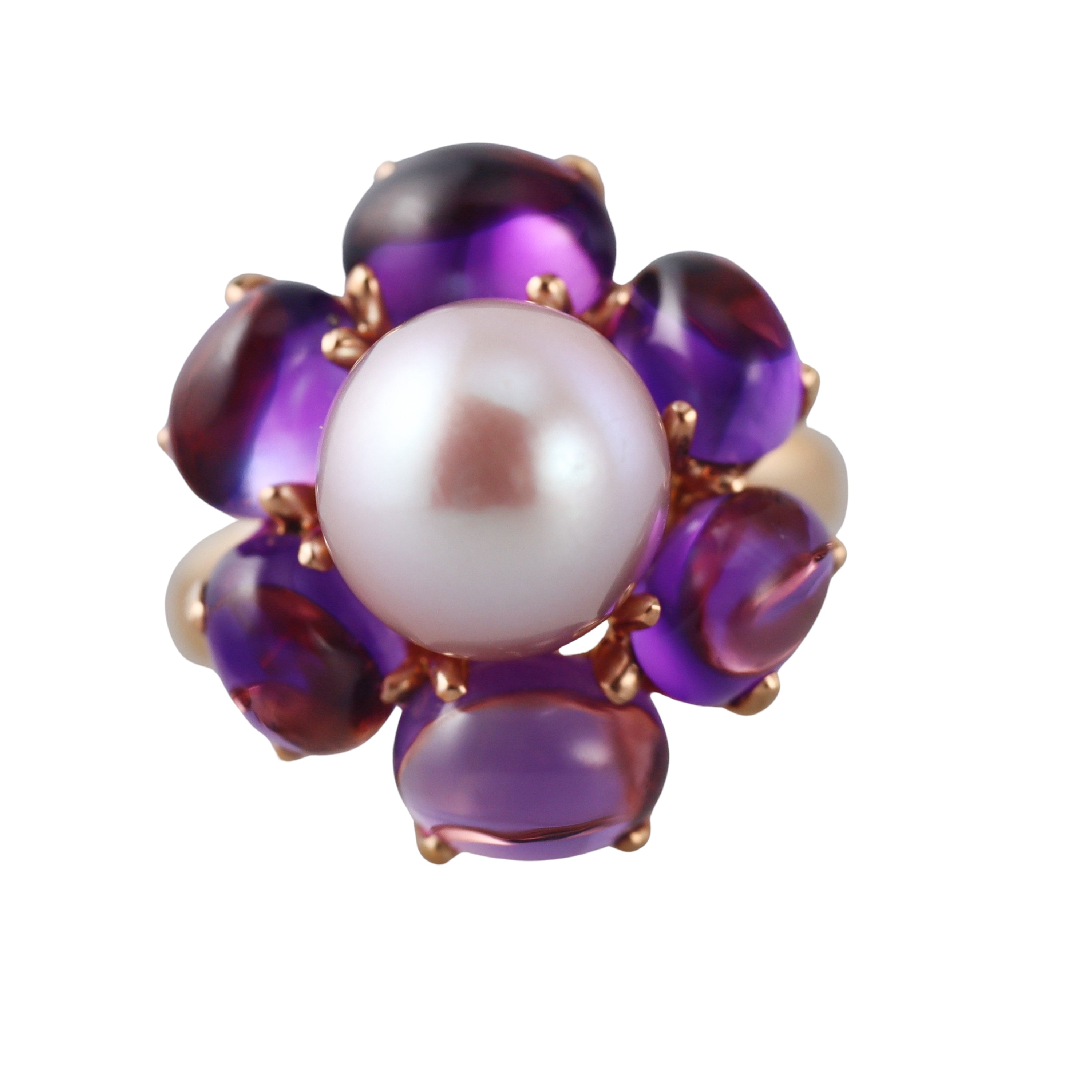Mimi Milano Leela Amethyst Pearl 18k Gold Flower Ring