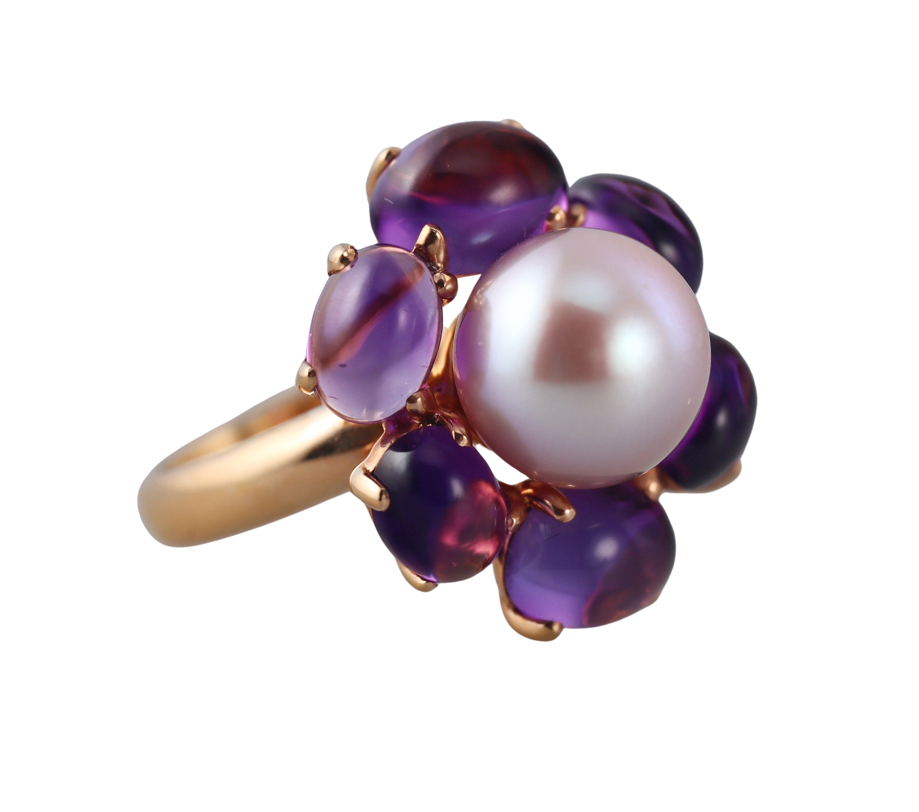 Mimi Milano Leela Amethyst Pearl 18k Gold Flower Ring
