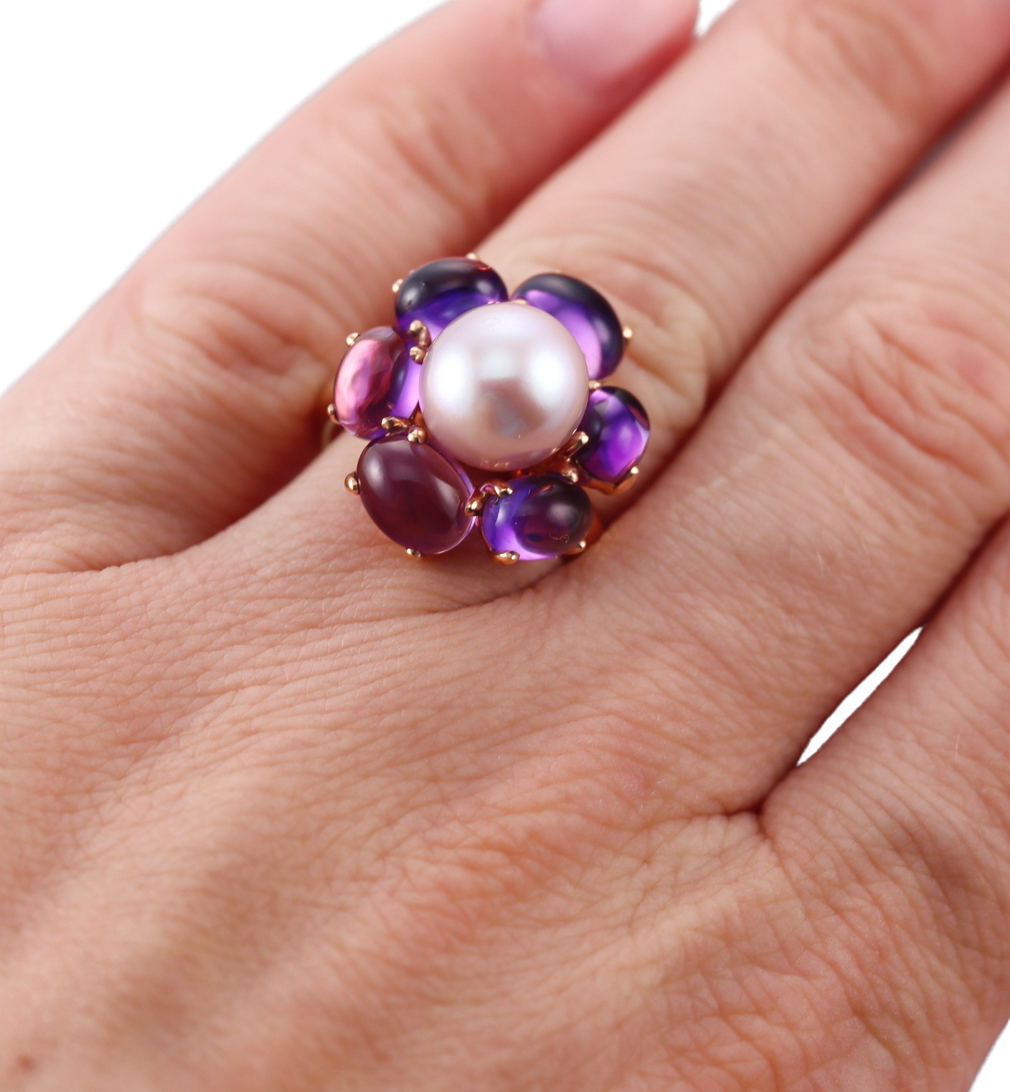 Mimi Milano Leela Amethyst Pearl 18k Gold Flower Ring