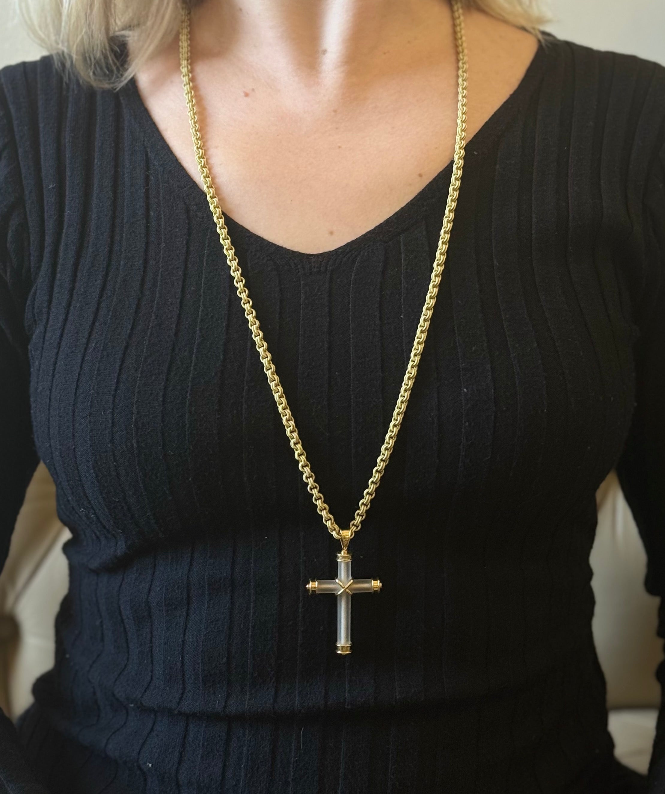 Sir Elton John Theo Fennell Crystal Ruby Gold Cross Pendant Necklace