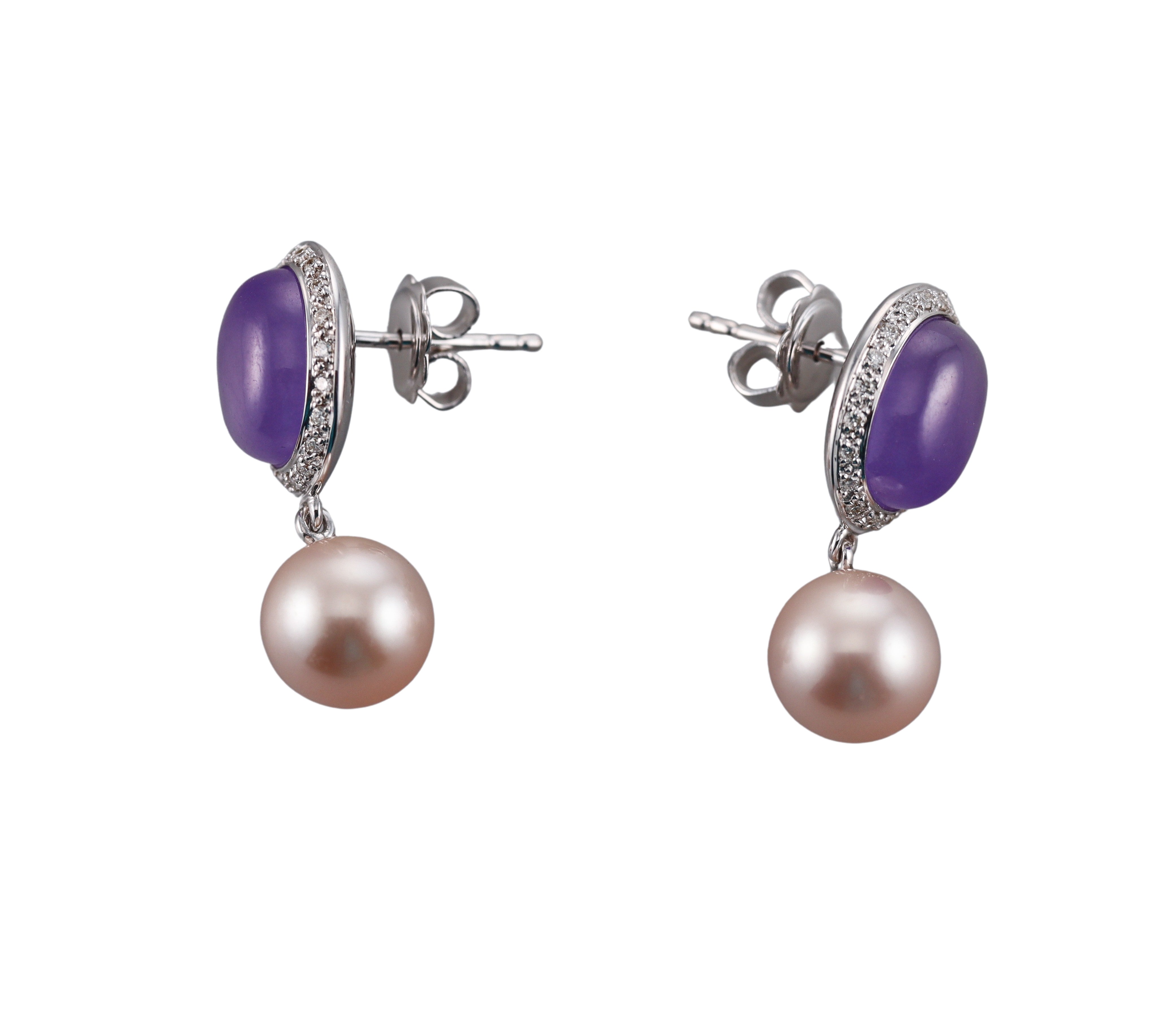 Mimi Milano Leela Lavender Jade Diamond Pearl 18k Gold Drop Earrings