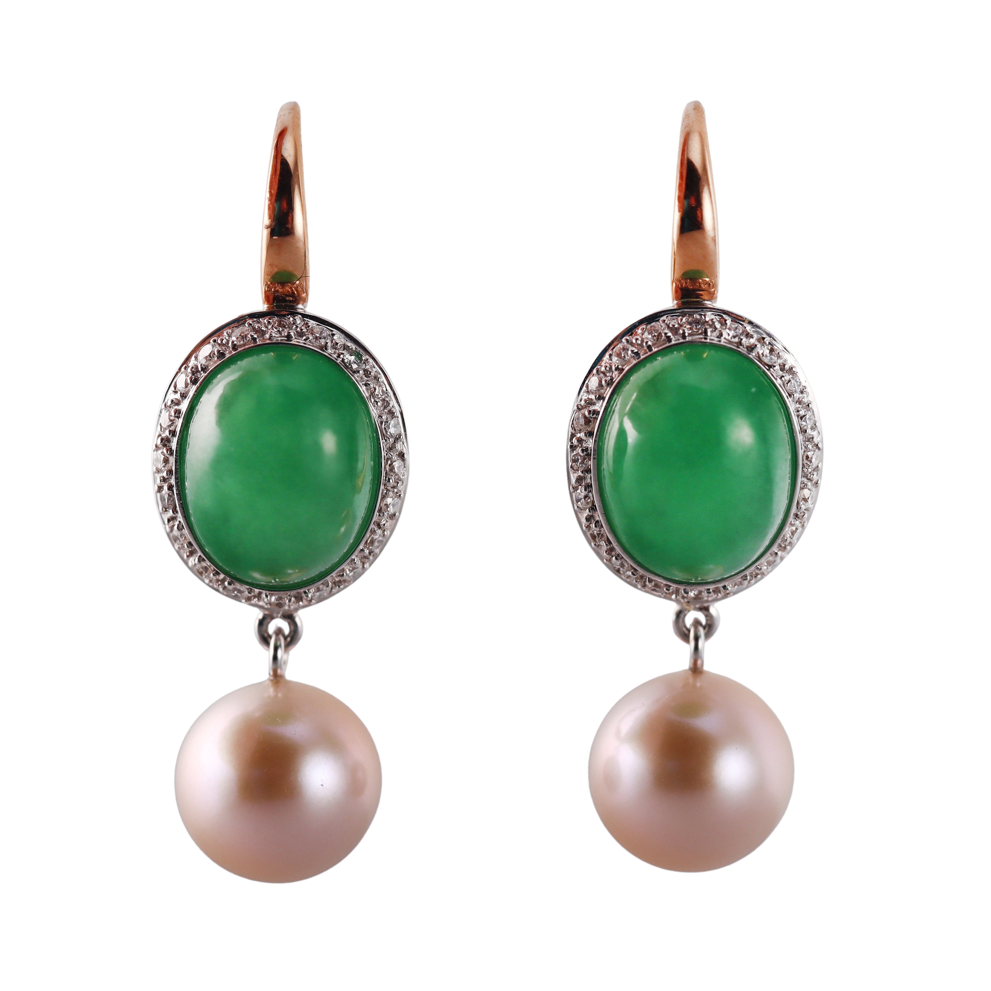 Mimi Milano Leela Jade Diamond Pearl 18k Gold Earrings